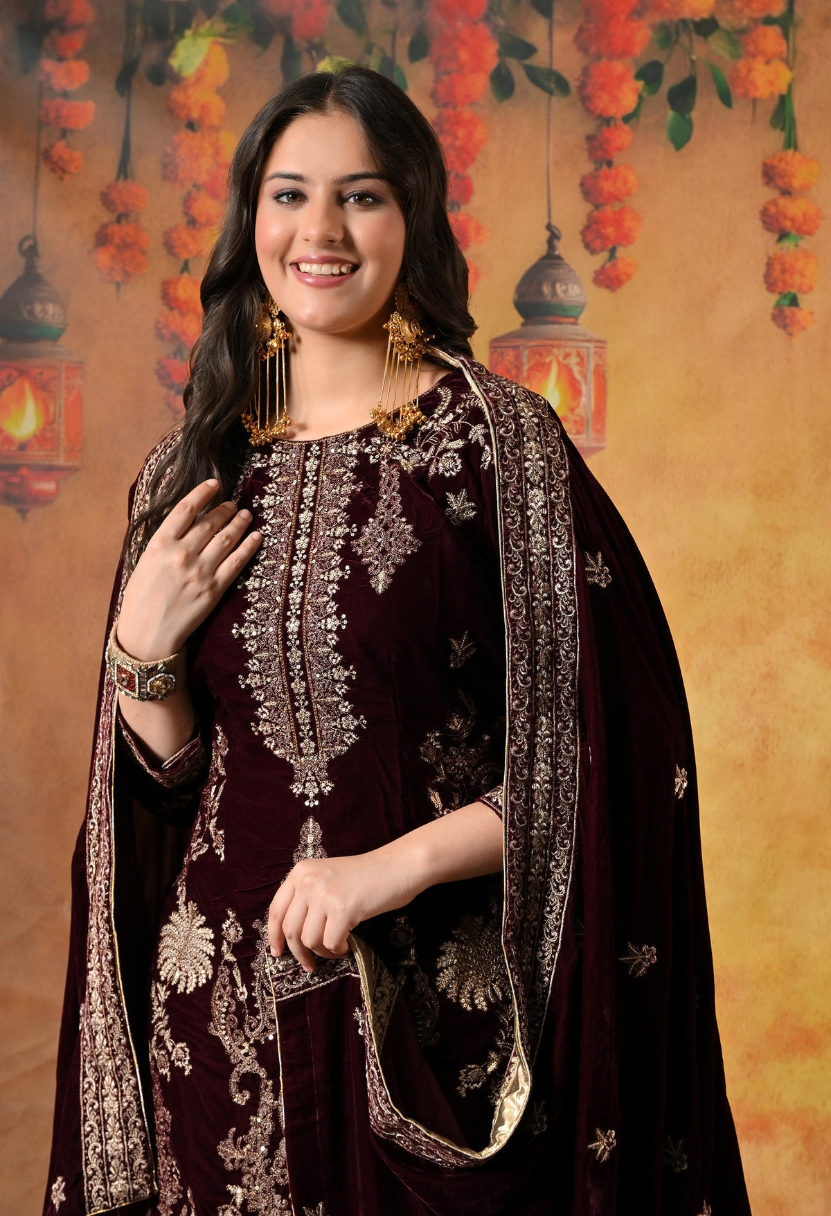 Rich Dark Maroon Kurta Set with Exquisite Zardozi Embroidery