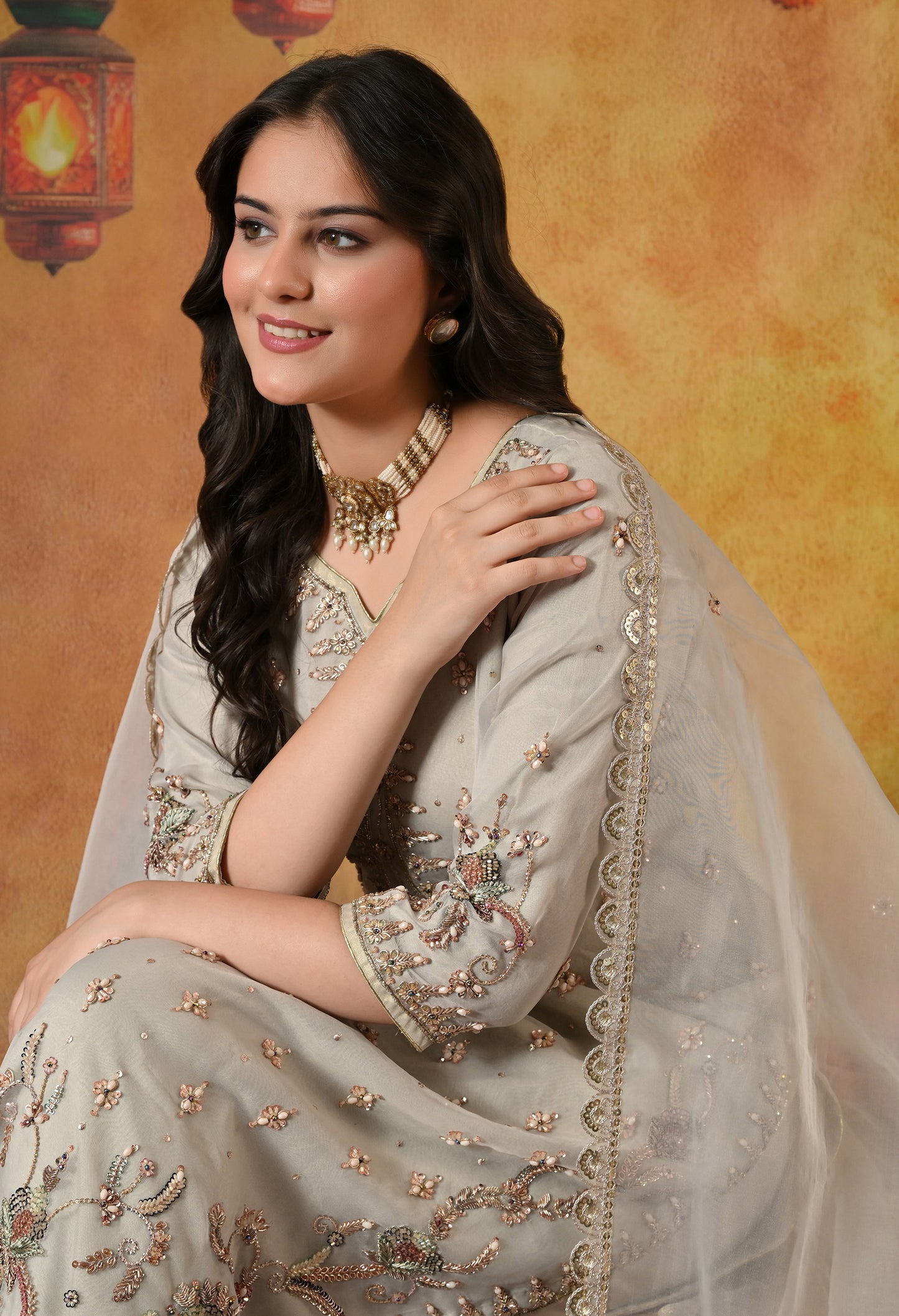 Light Grey Kurta Set with exquisite Zardozi Work