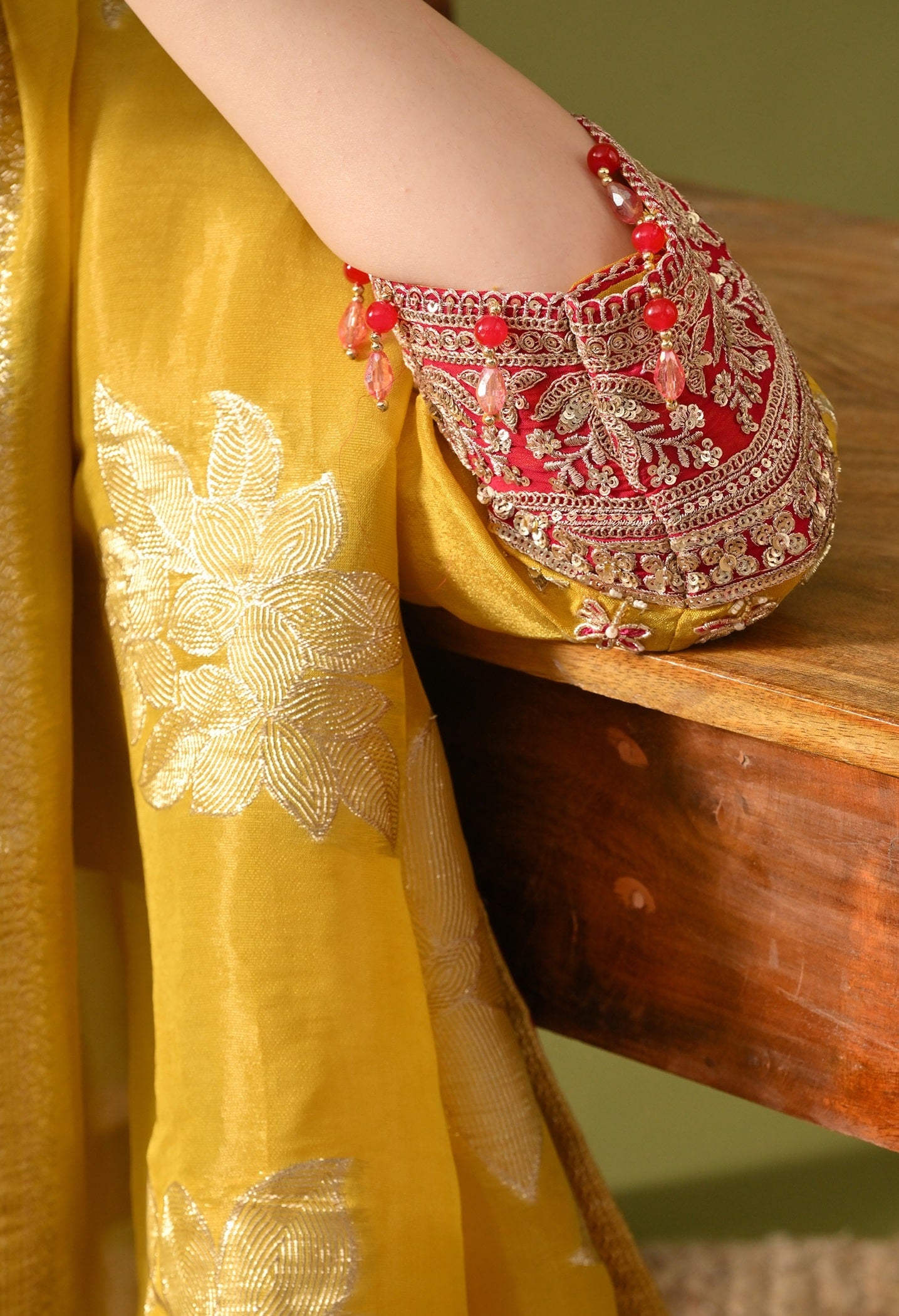 Yellow Sharara Set with Sequin, Pearl, Thread & Zardozi Work.