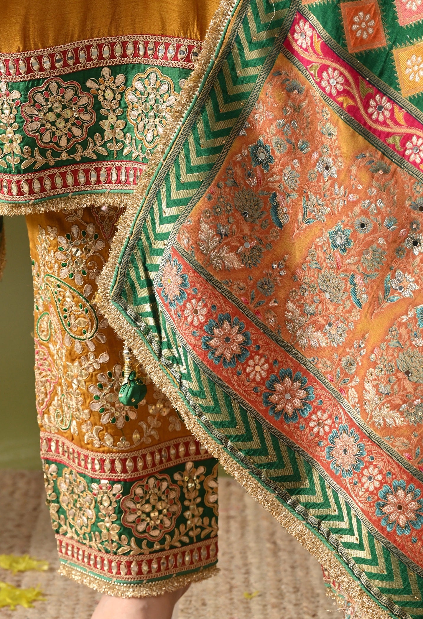 Yellow Silk Kurta Set with Zardozi, Gotta, Sequin & Thread Work.