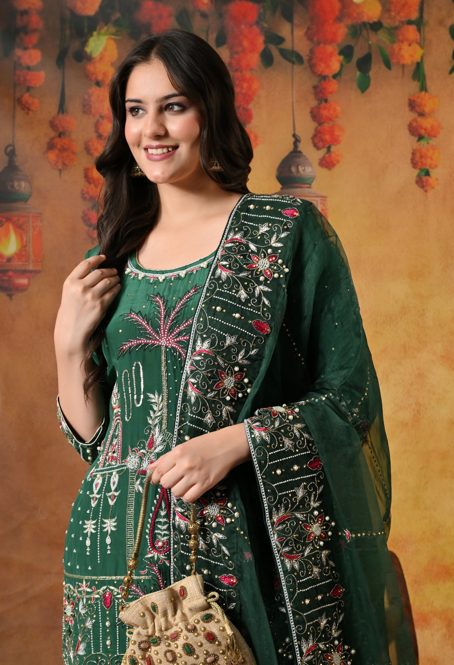 Royal Bottle Green Sharara Set with Exquisite Zardozi Embroidery
