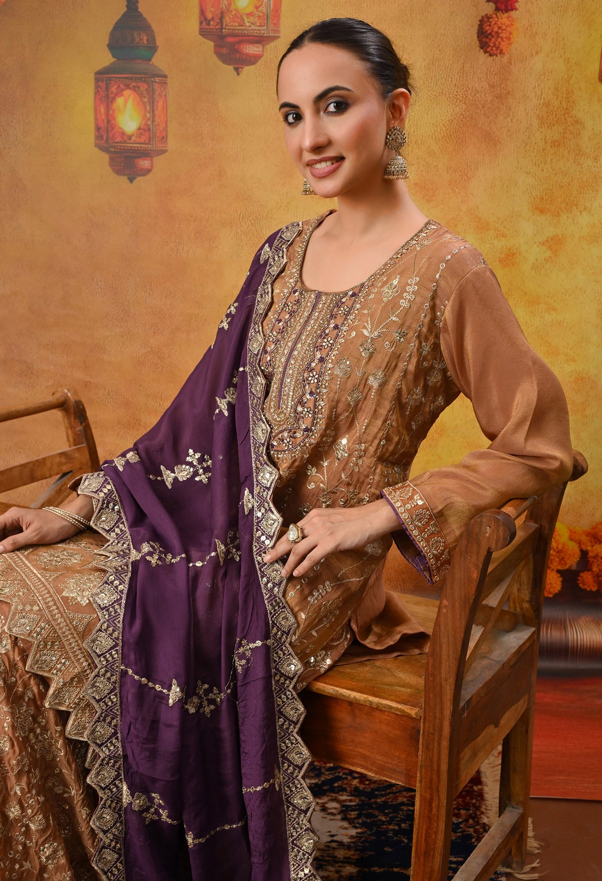 Exquisite Light Brown Lehenga Set with Excellent Zardozi and Sequence Work