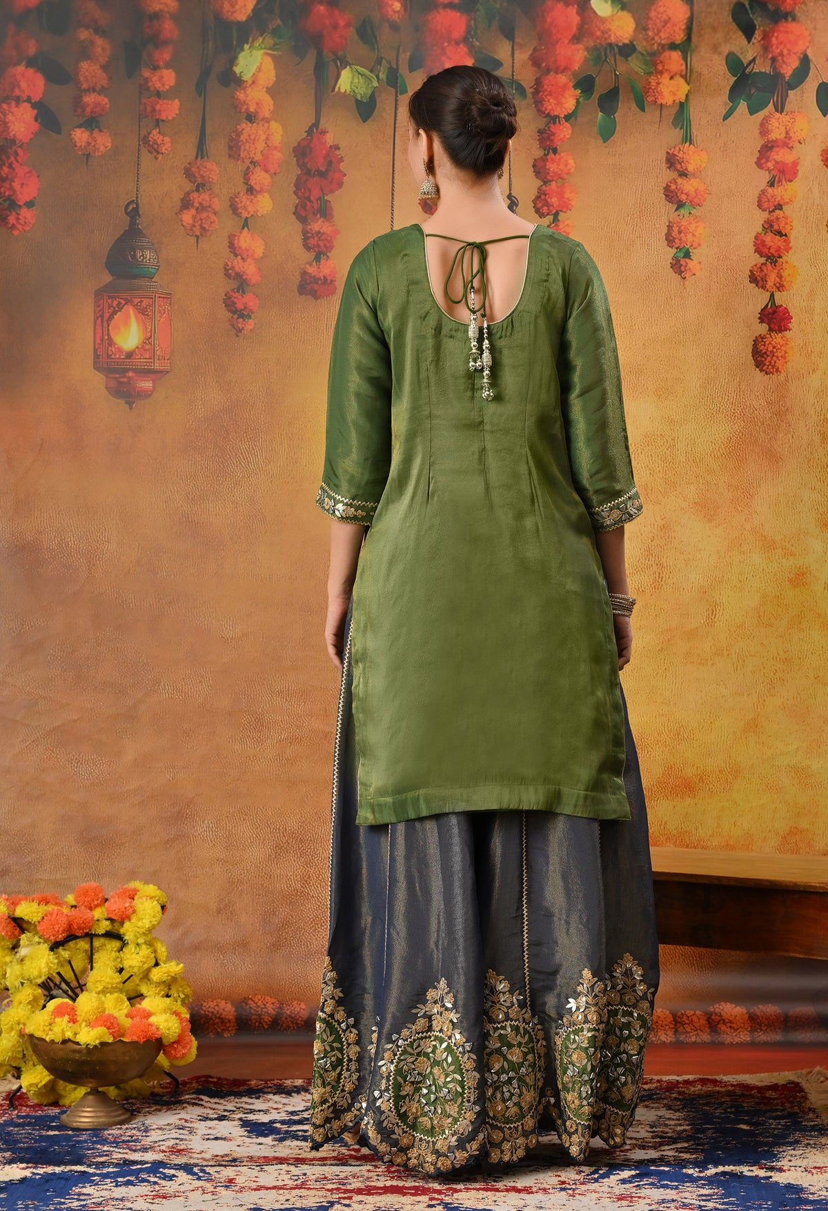 Exquisite Green Sharara Set with Zardozi, Dabka, Cutdana, and Gotta Work