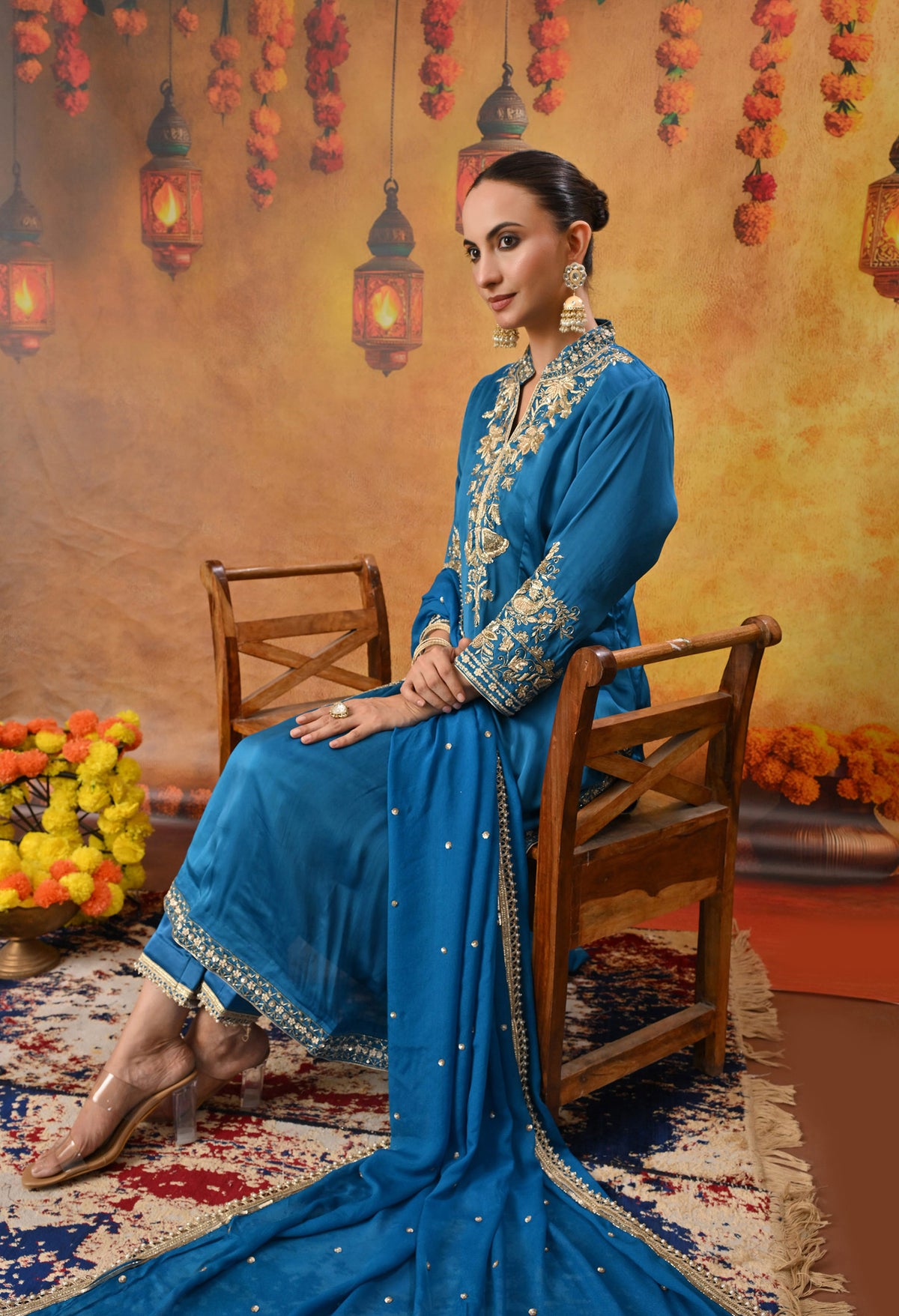 Royal Blue Kurta Set with Zardozi, Dabka, and Sequin Craftsmanship