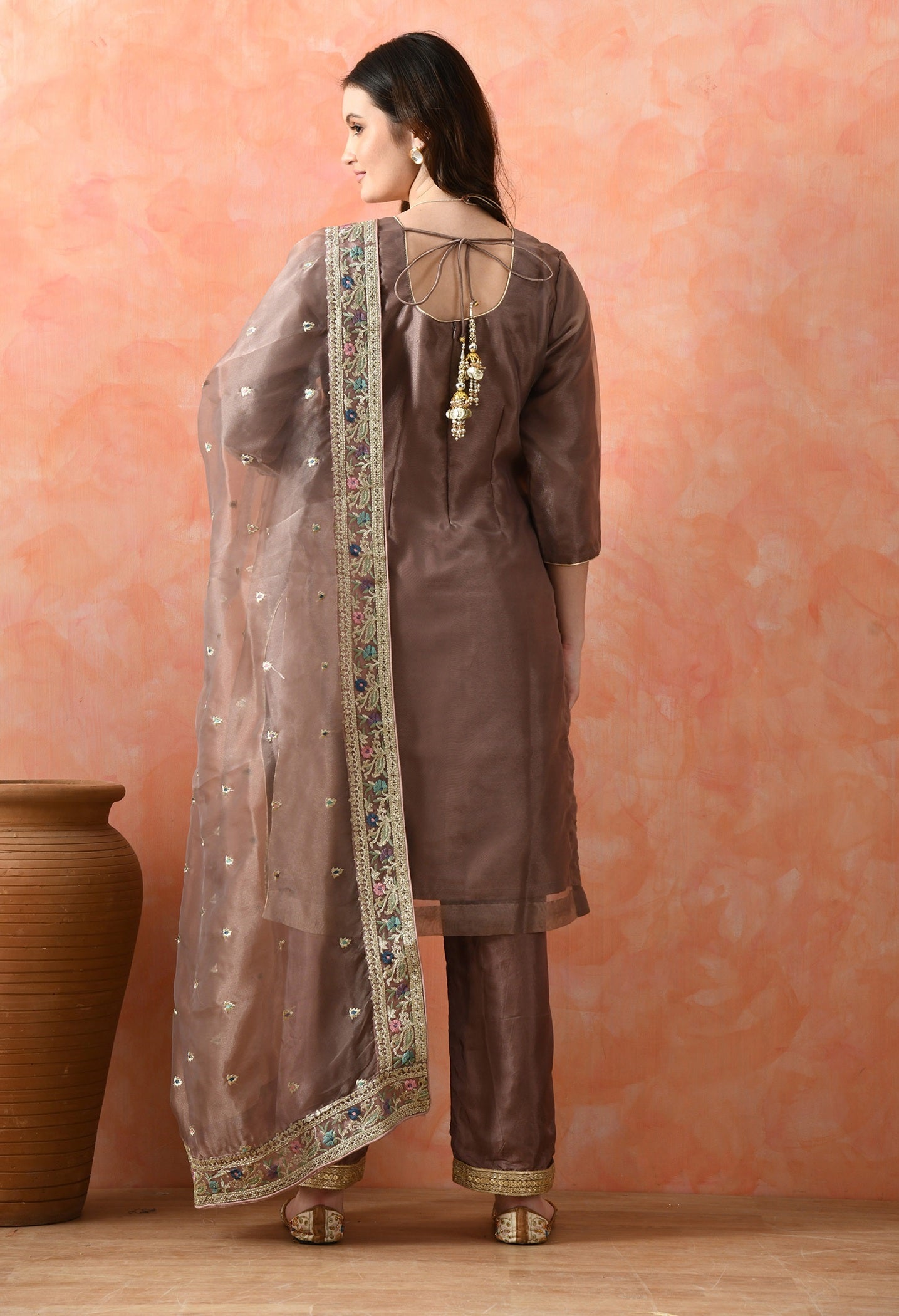 Purple Organza Tissue Thread & Zardozi Kurta Set