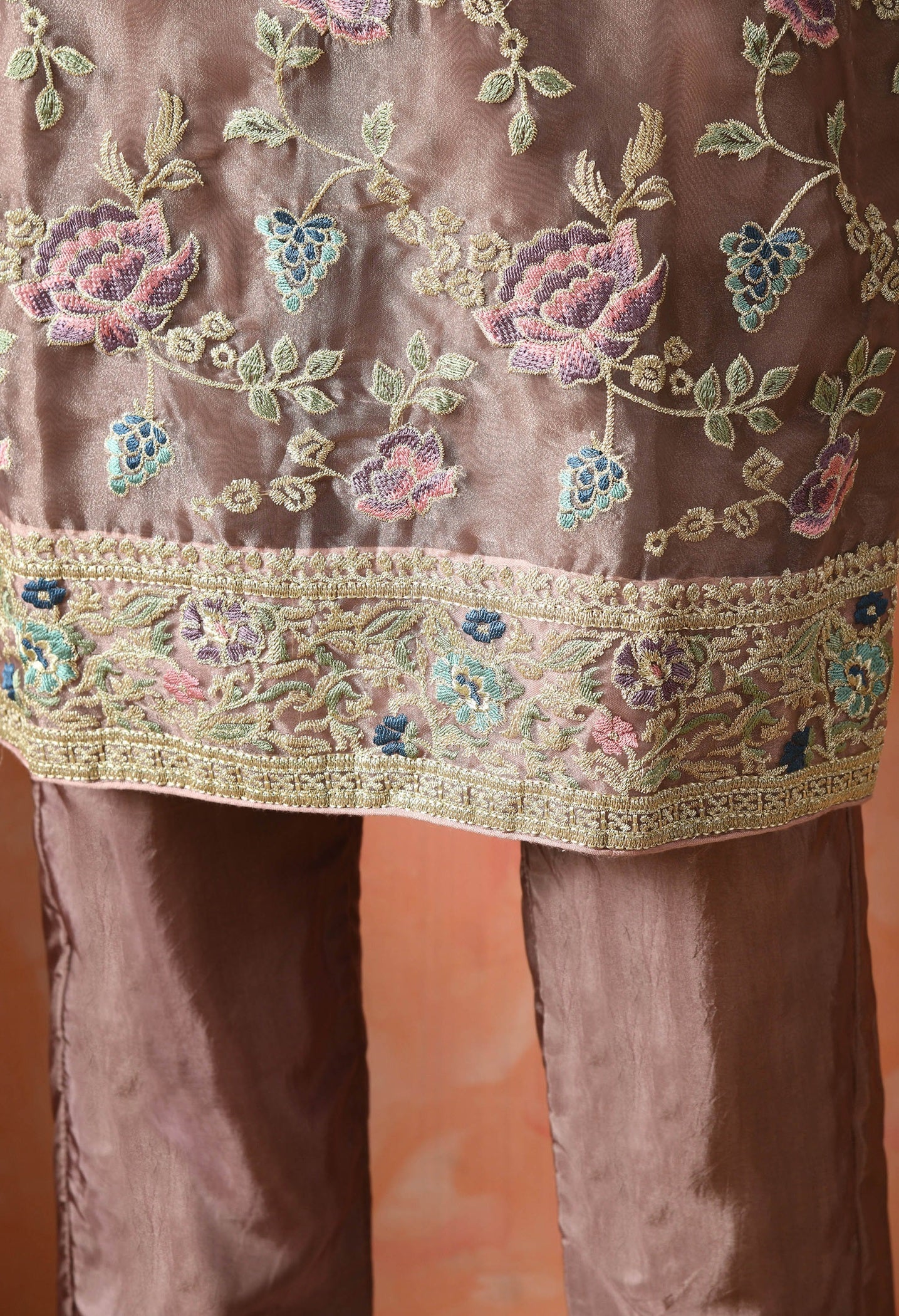 Purple Organza Tissue Thread & Zardozi Kurta Set