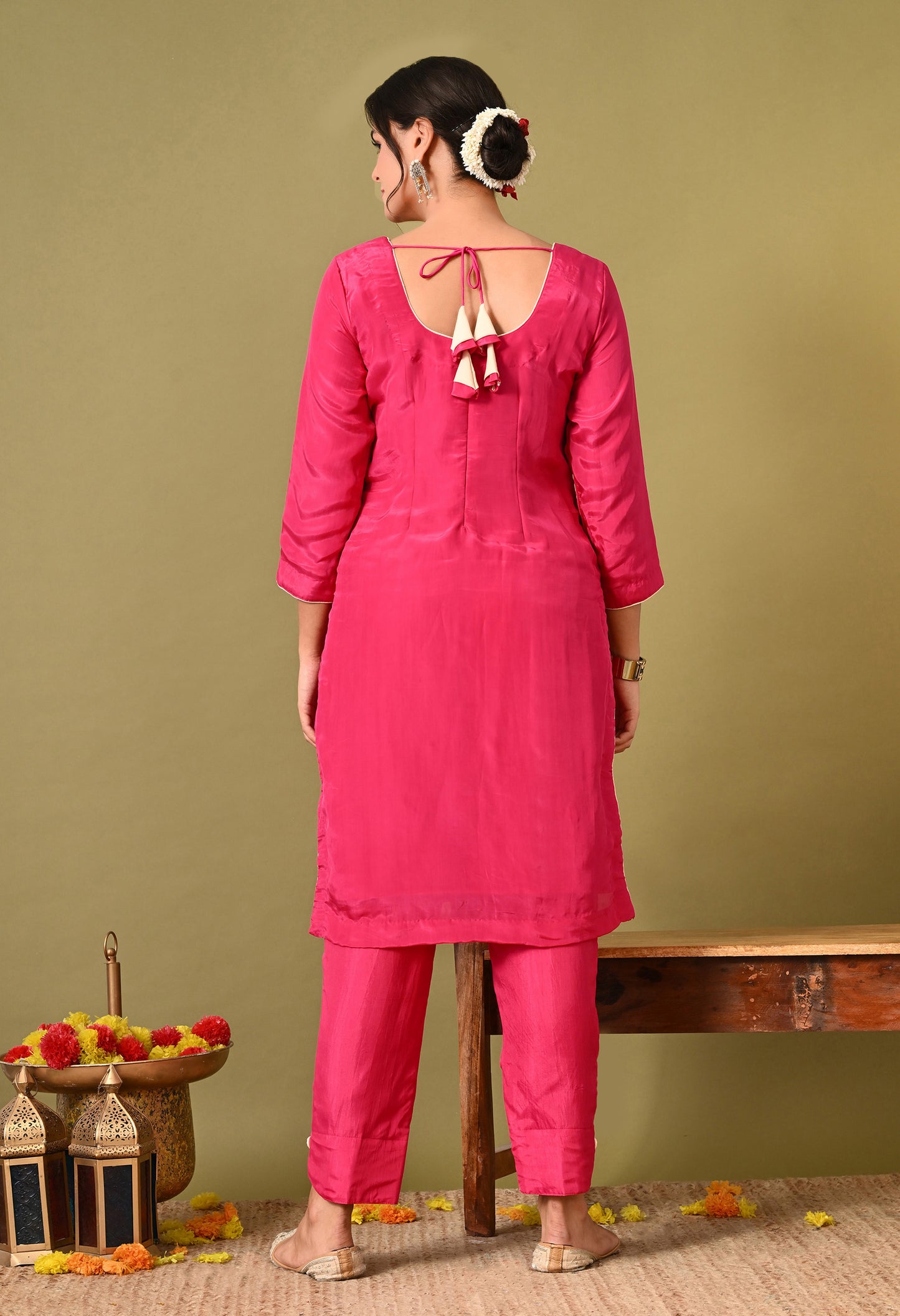 Vibrant and Graceful Reddish Pink Kurta Set with Parsi Work