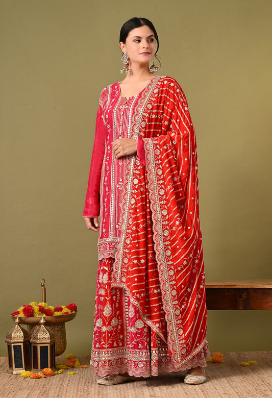 Graceful Pink Lehenga Set with Gotta and Zardozi Work