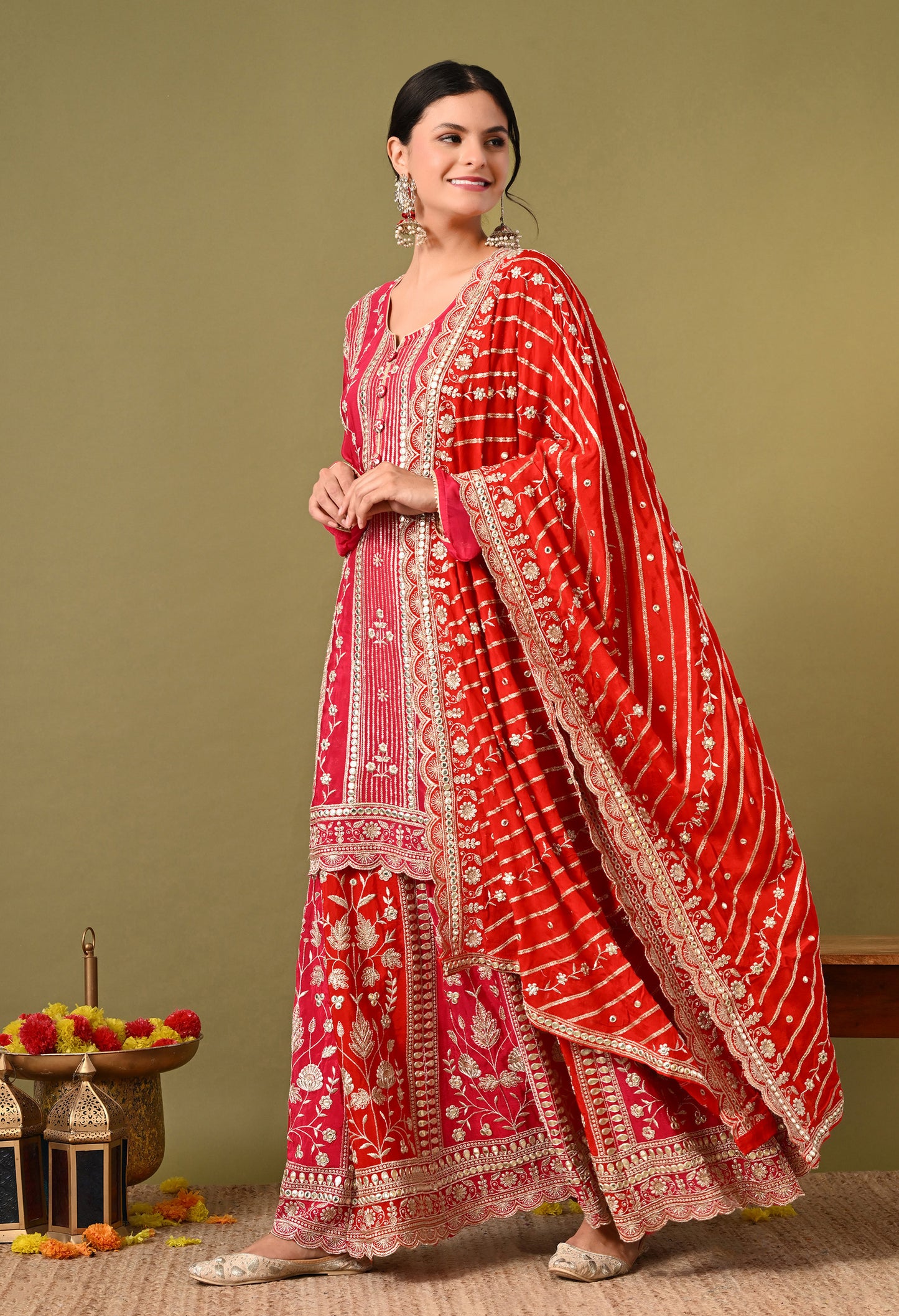 Graceful Pink Lehenga Set with Gotta and Zardozi Work
