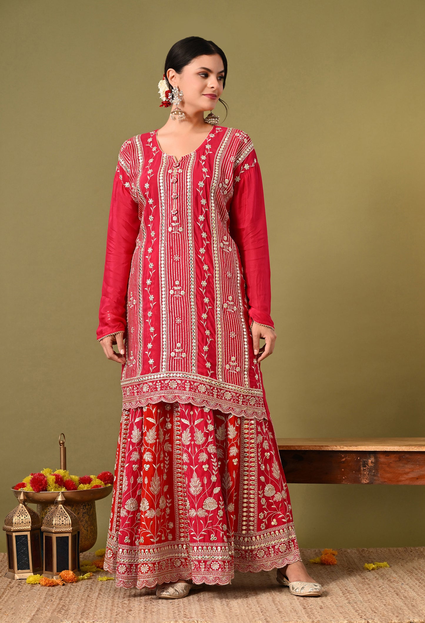 Graceful Pink Lehenga Set with Gotta and Zardozi Work