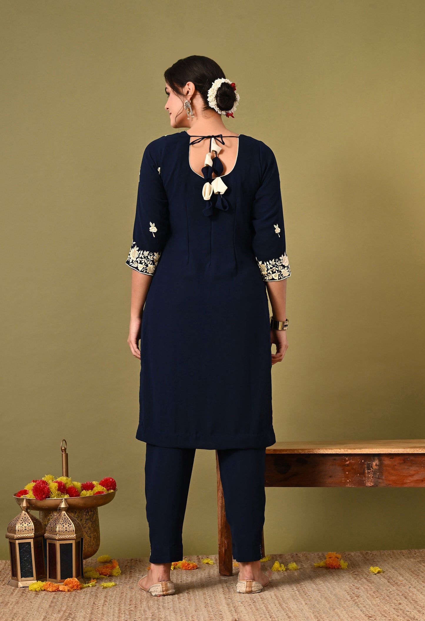 Beautiful Dark Blue Kurta Set with Excellent Parsi Work