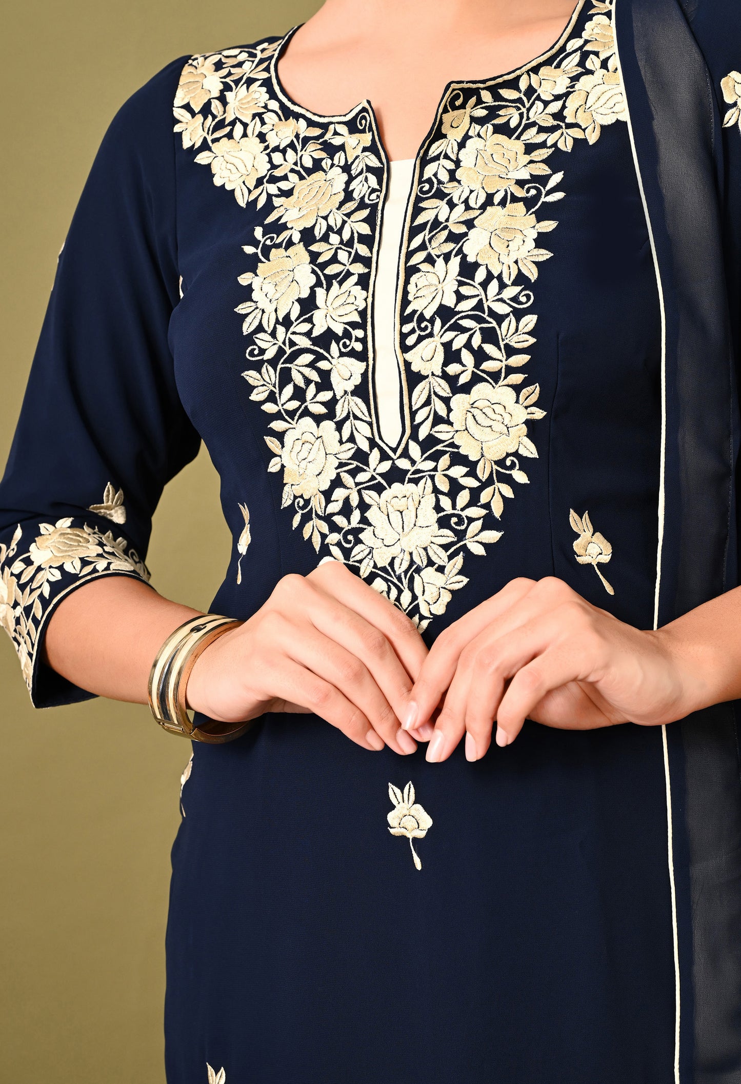 Beautiful Dark Blue Kurta Set with Excellent Parsi Work