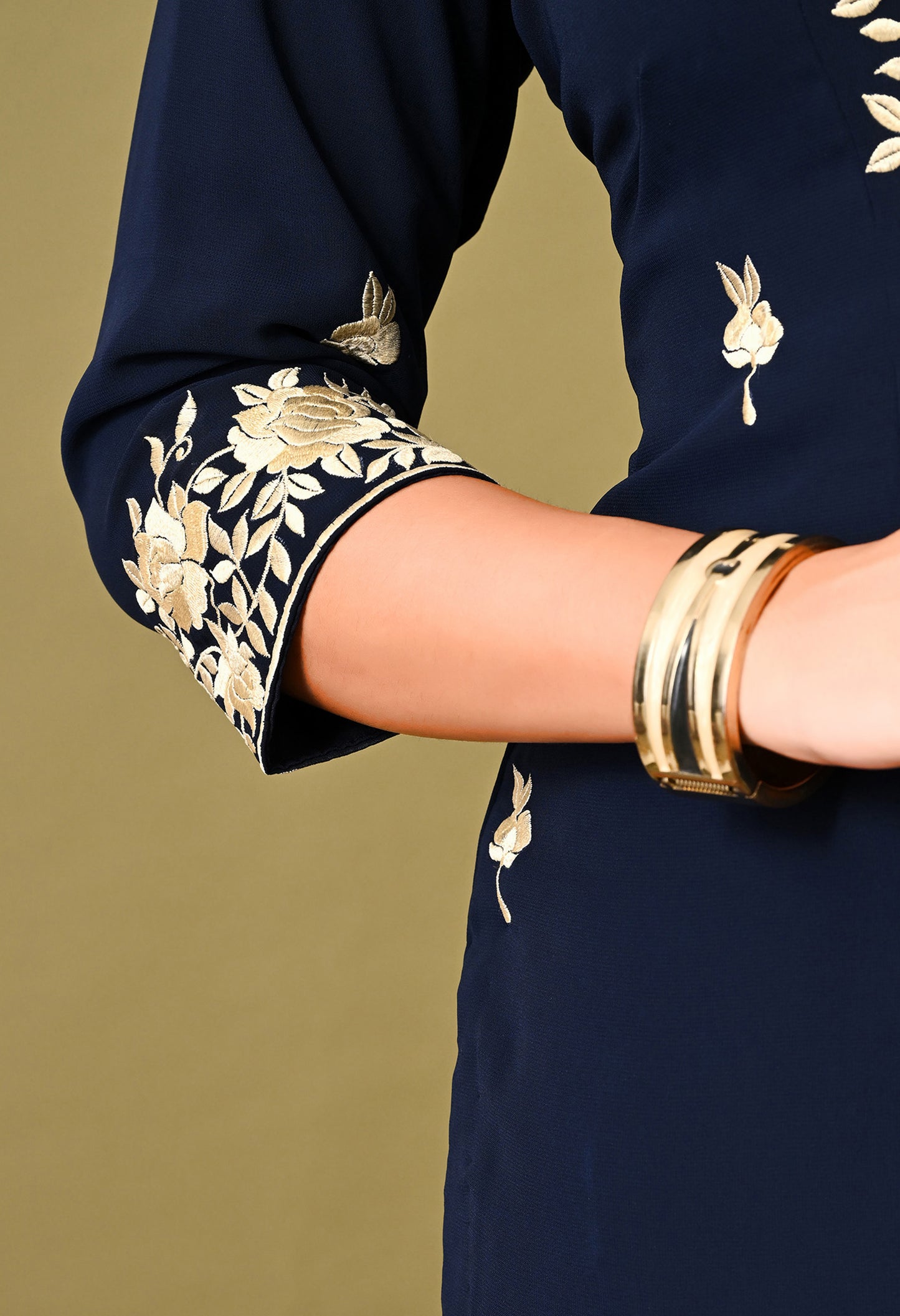 Beautiful Dark Blue Kurta Set with Excellent Parsi Work