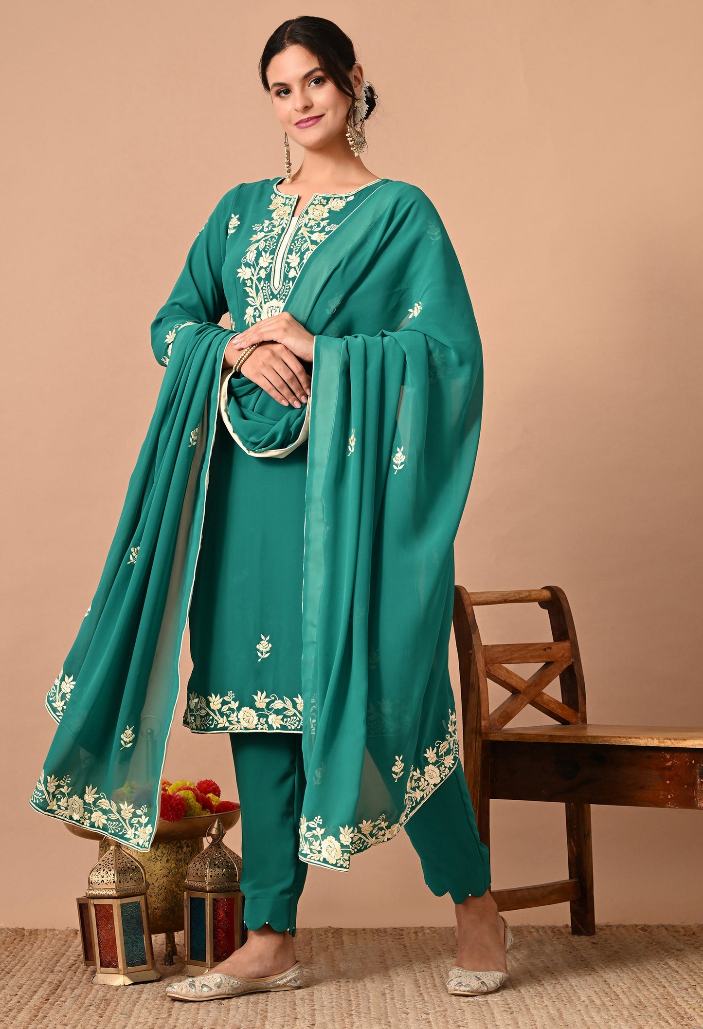 Beautiful Green Kurta Set with Excellent Craftsmanship of Parsi Work
