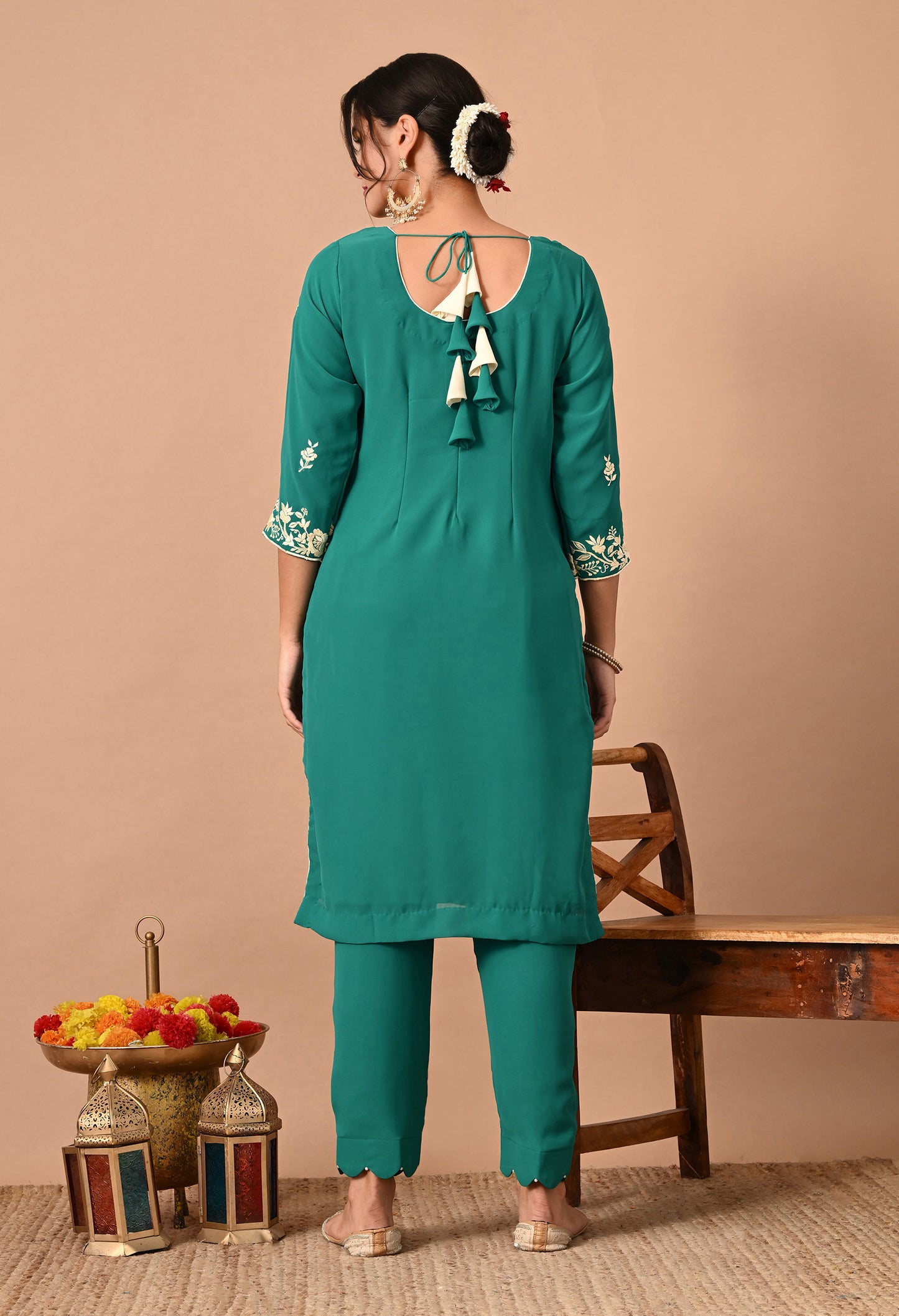 Beautiful Green Kurta Set with Excellent Craftsmanship of Parsi Work