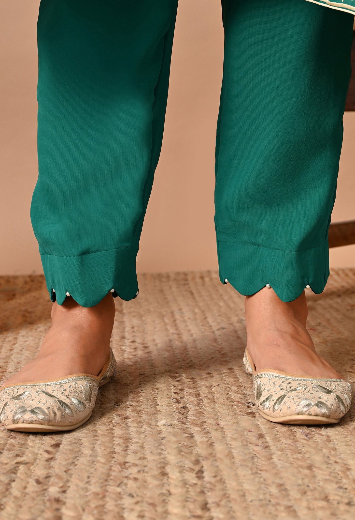 Beautiful Green Kurta Set with Excellent Craftsmanship of Parsi Work