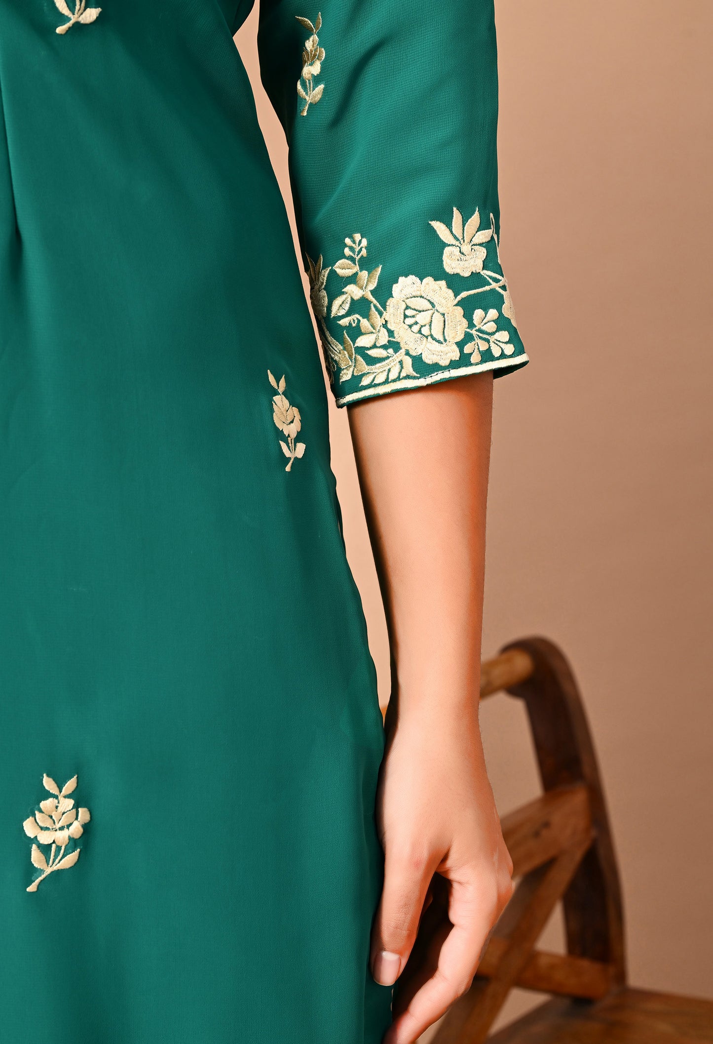 Beautiful Green Kurta Set with Excellent Craftsmanship of Parsi Work