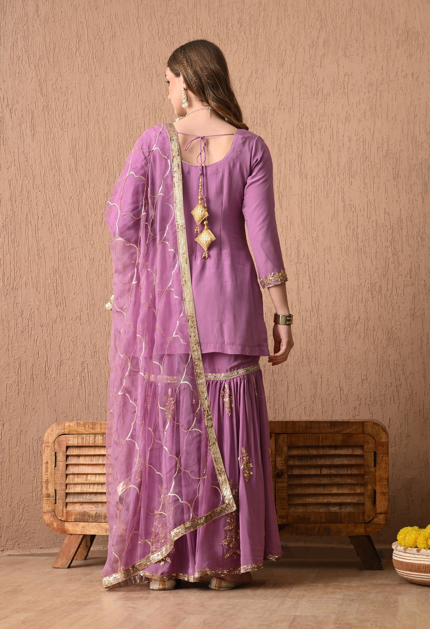 Breathtaking Purple Sharara Set with Zardozi and Sequence Work