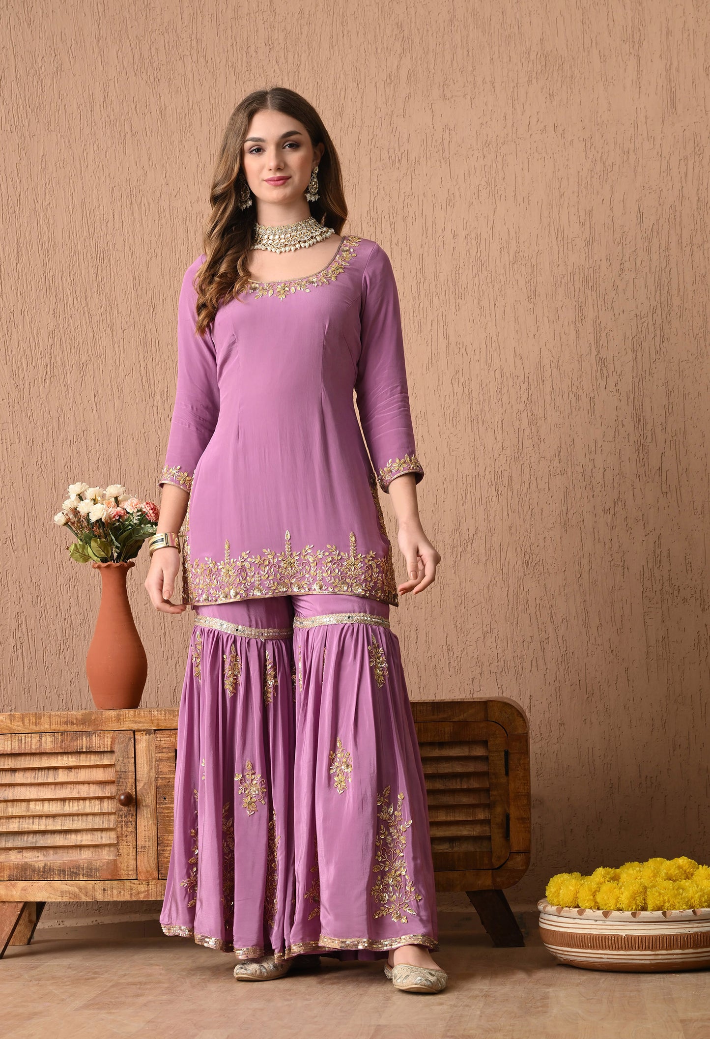 Breathtaking Purple Sharara Set with Zardozi and Sequence Work
