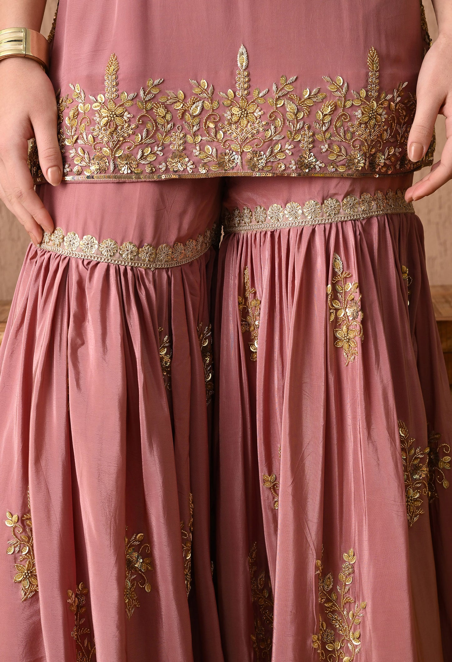 Astonishing Beige Peach Kurta Set with Zardozi and Sequence Work