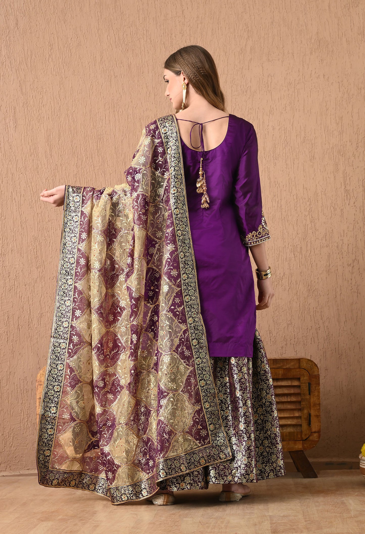 Graceful Purple Sharara Set with Gotta, Zardozi, and Pearl Work