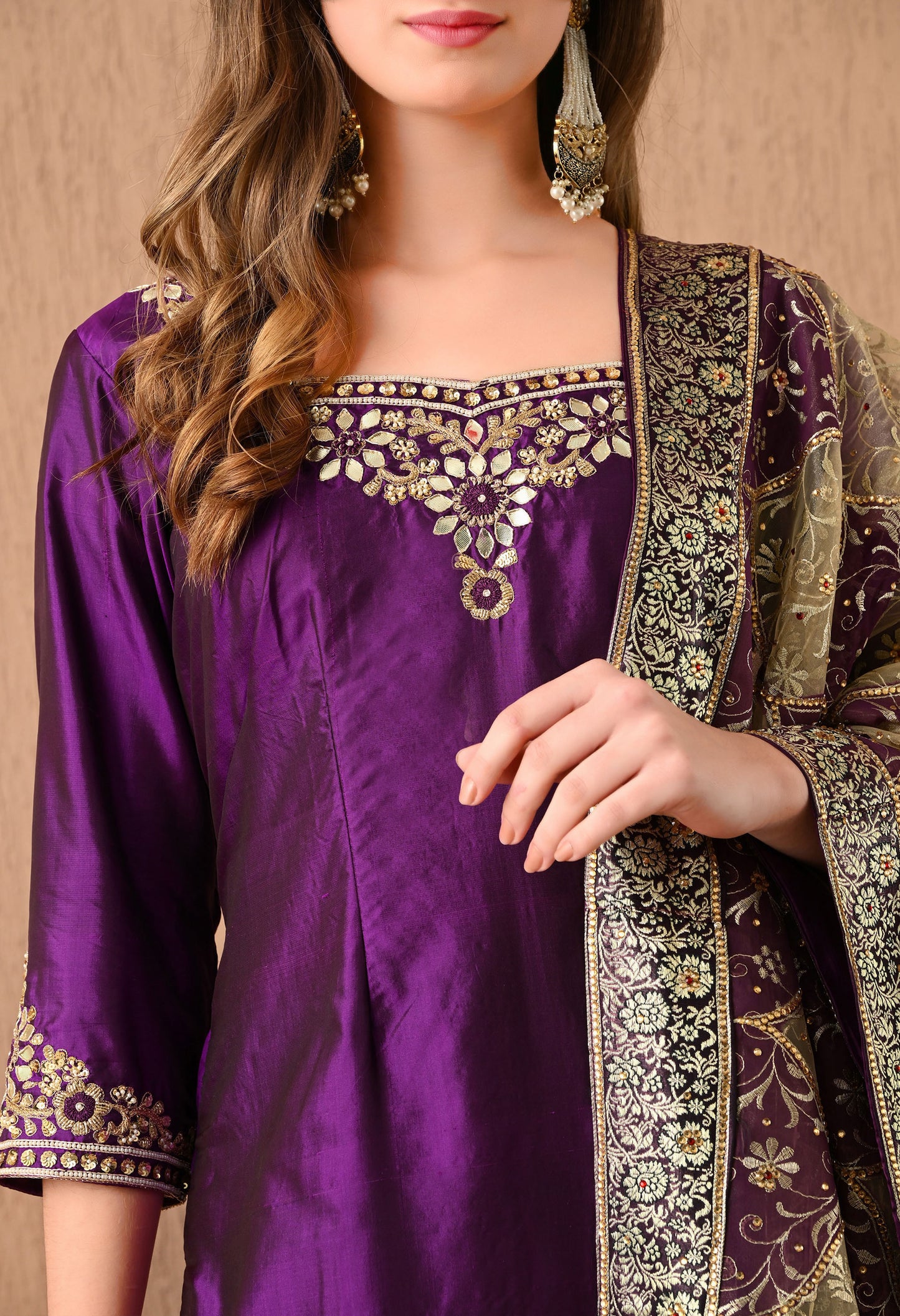 Graceful Purple Sharara Set with Gotta, Zardozi, and Pearl Work