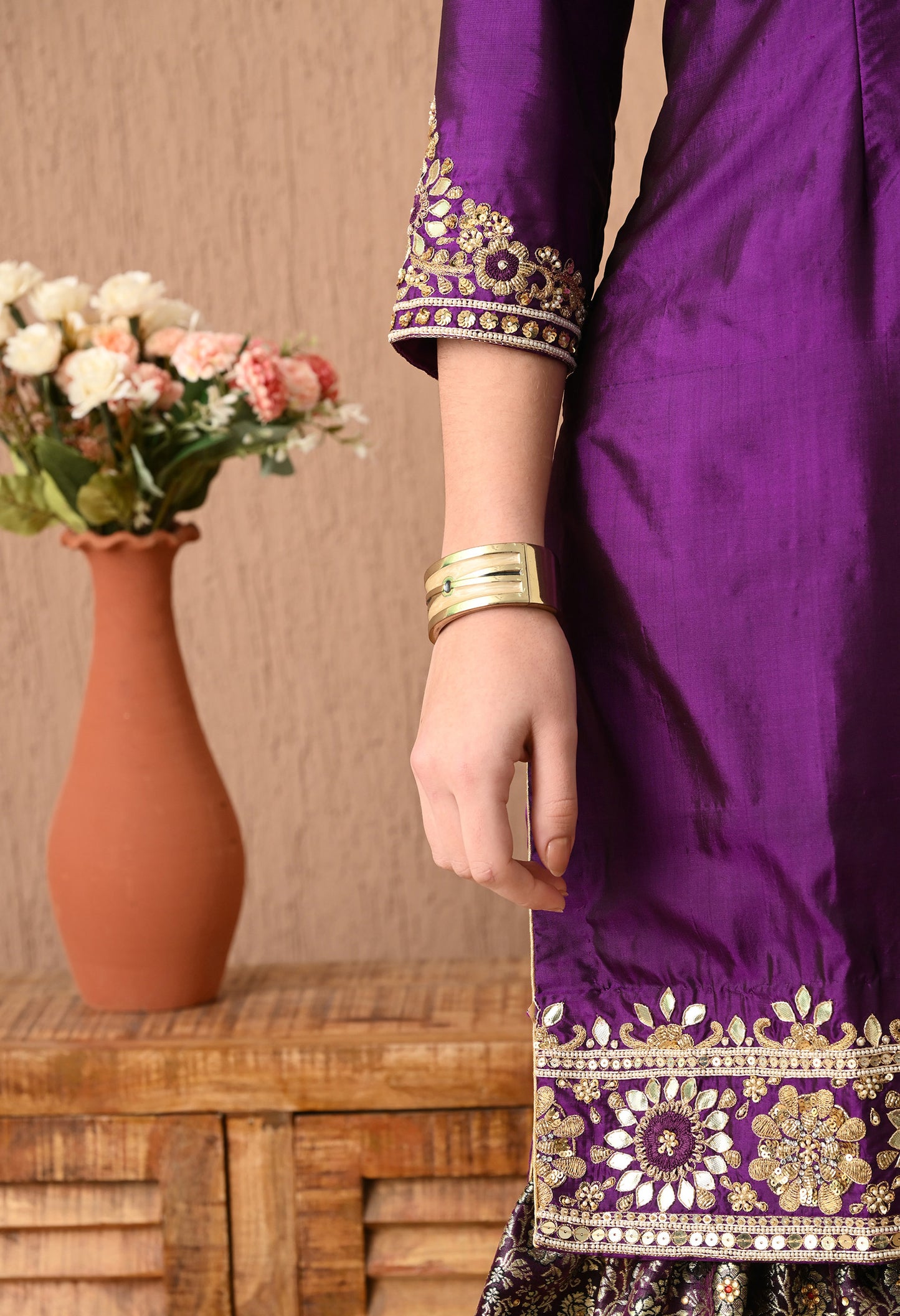 Graceful Purple Sharara Set with Gotta, Zardozi, and Pearl Work