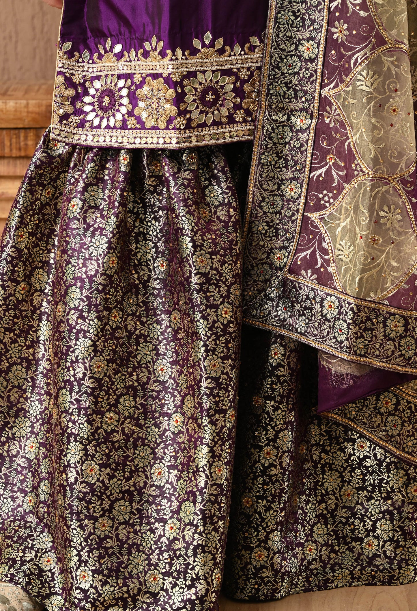 Graceful Purple Sharara Set with Gotta, Zardozi, and Pearl Work