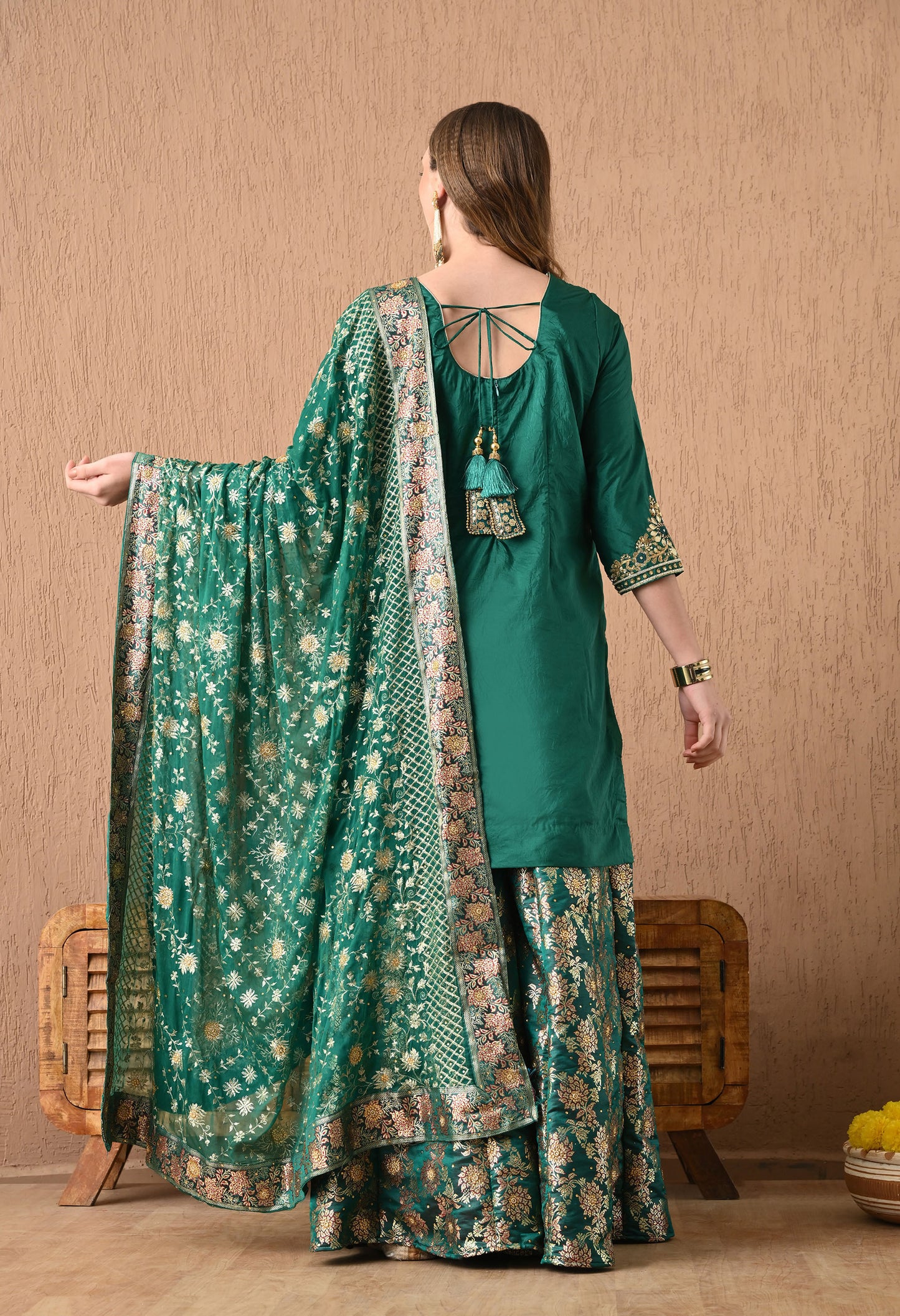 Mesmerising Green Sharara Set with Gotta, Zardozi, and Pearl Work