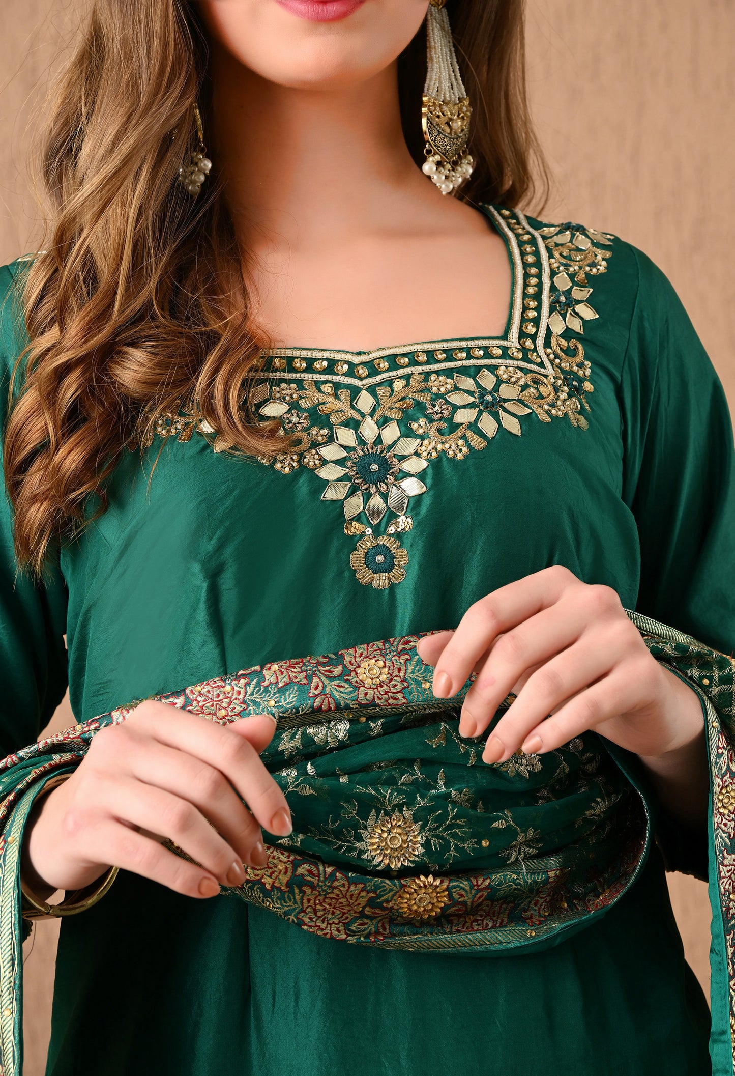 Mesmerising Green Sharara Set with Gotta, Zardozi, and Pearl Work