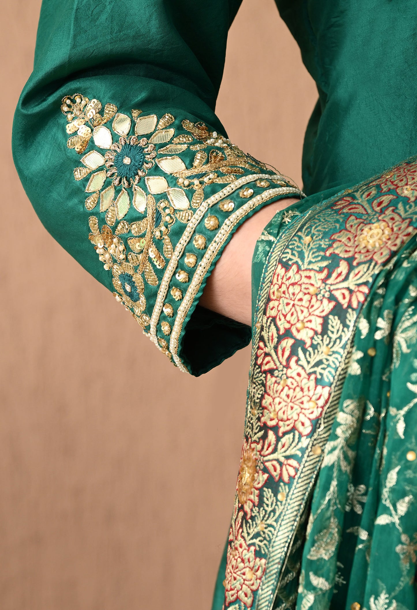 Mesmerising Green Sharara Set with Gotta, Zardozi, and Pearl Work