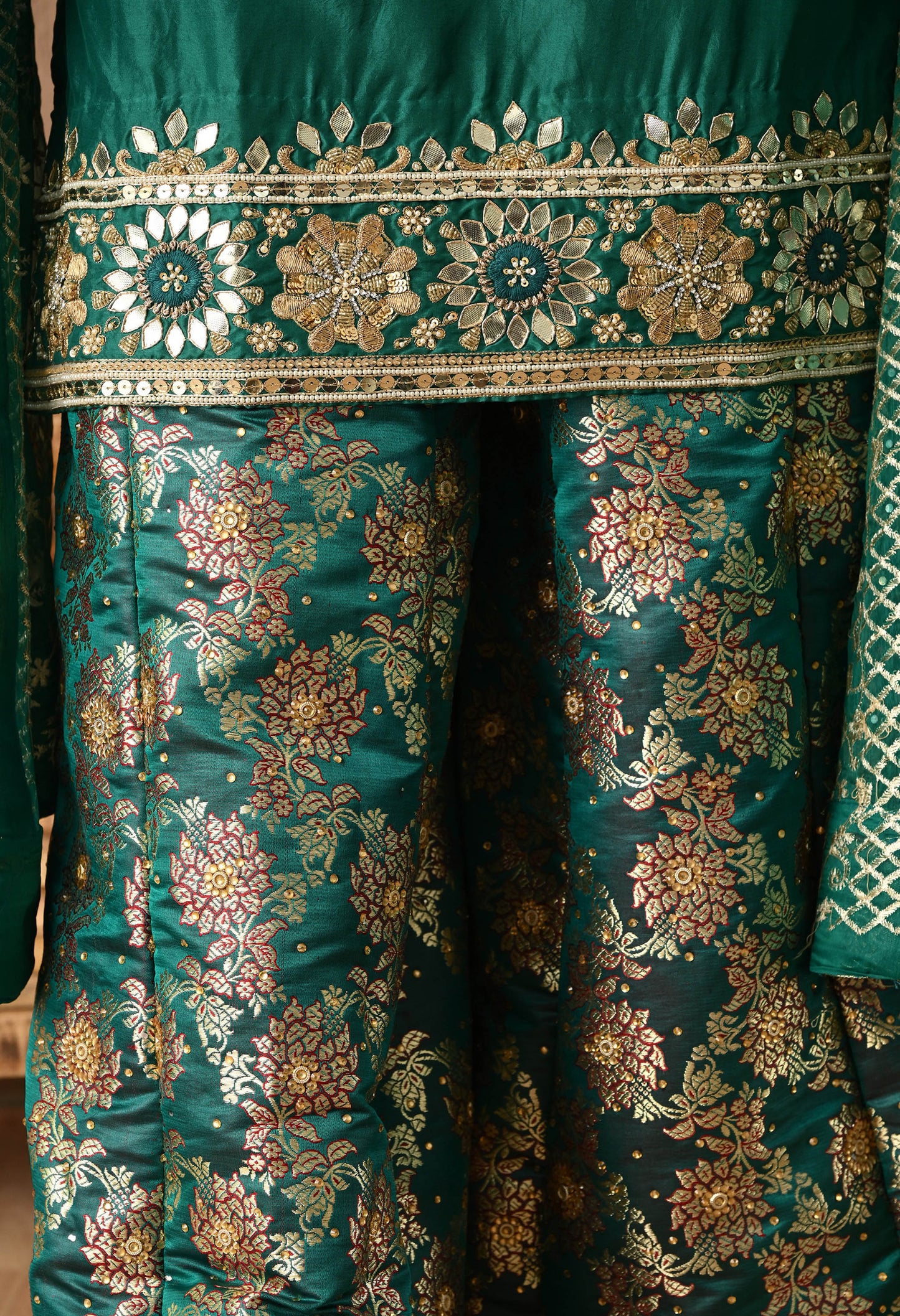 Mesmerising Green Sharara Set with Gotta, Zardozi, and Pearl Work