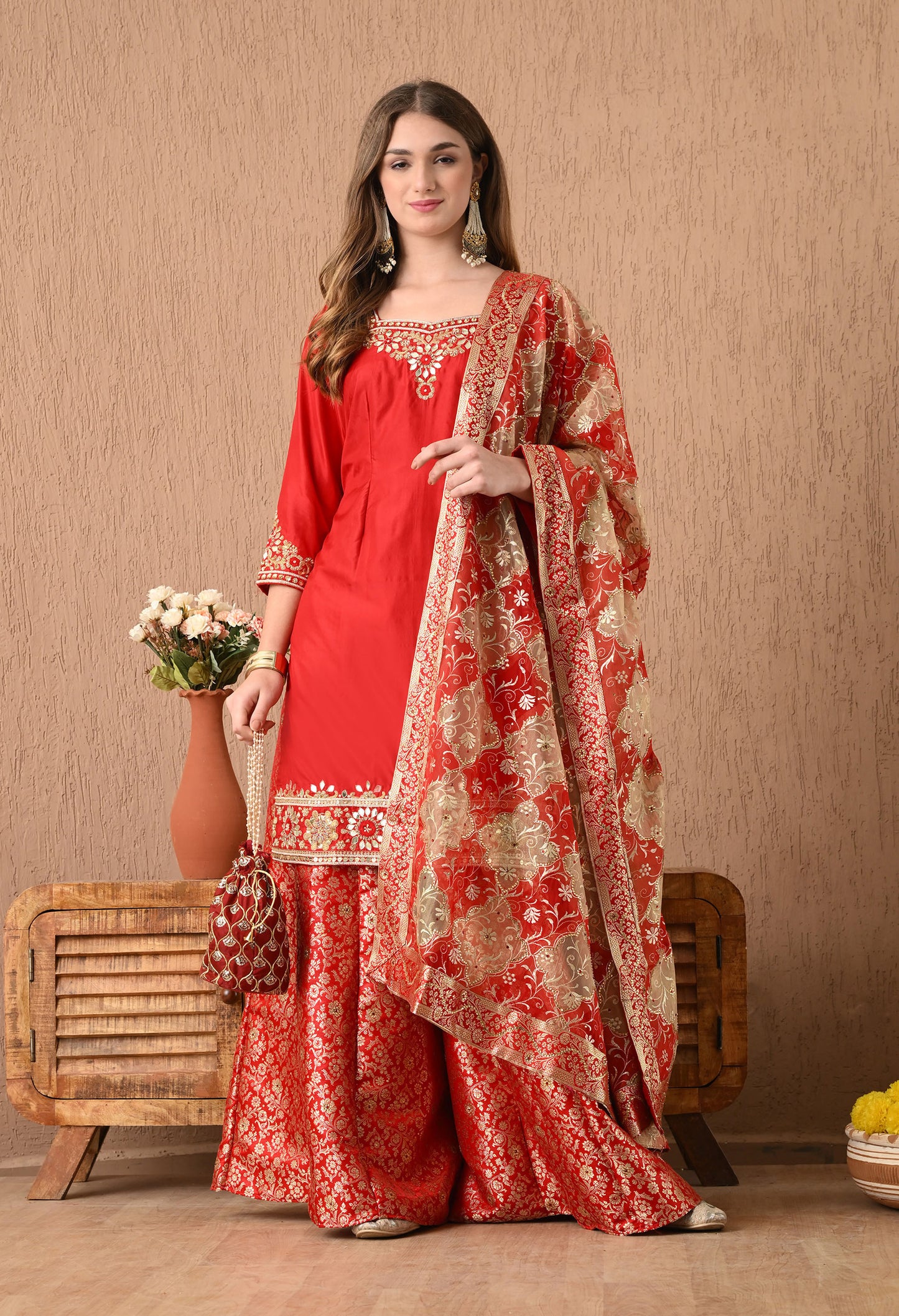 Ethereal Red Sharara Set with Gotta, Zardozi, and Sequence Work