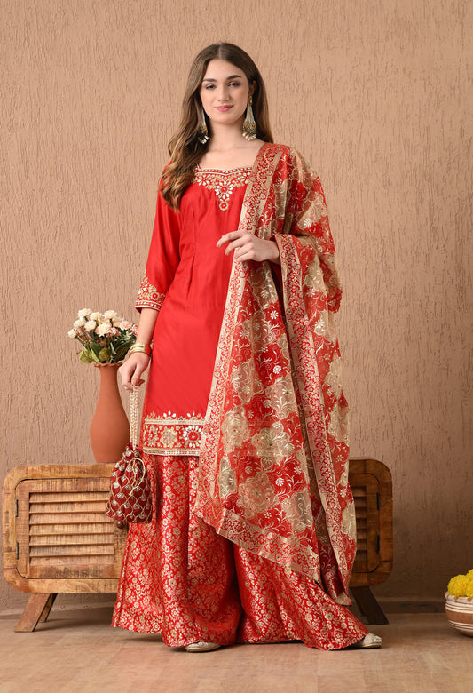 Ethereal Red Sharara Set with Gotta, Zardozi, and Sequence Work