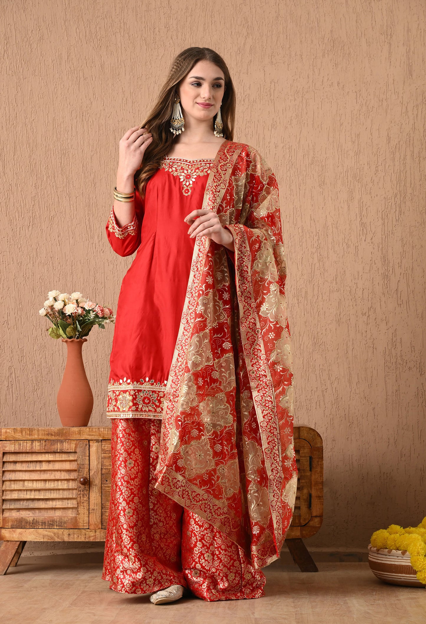 Ethereal Red Sharara Set with Gotta, Zardozi, and Sequence Work