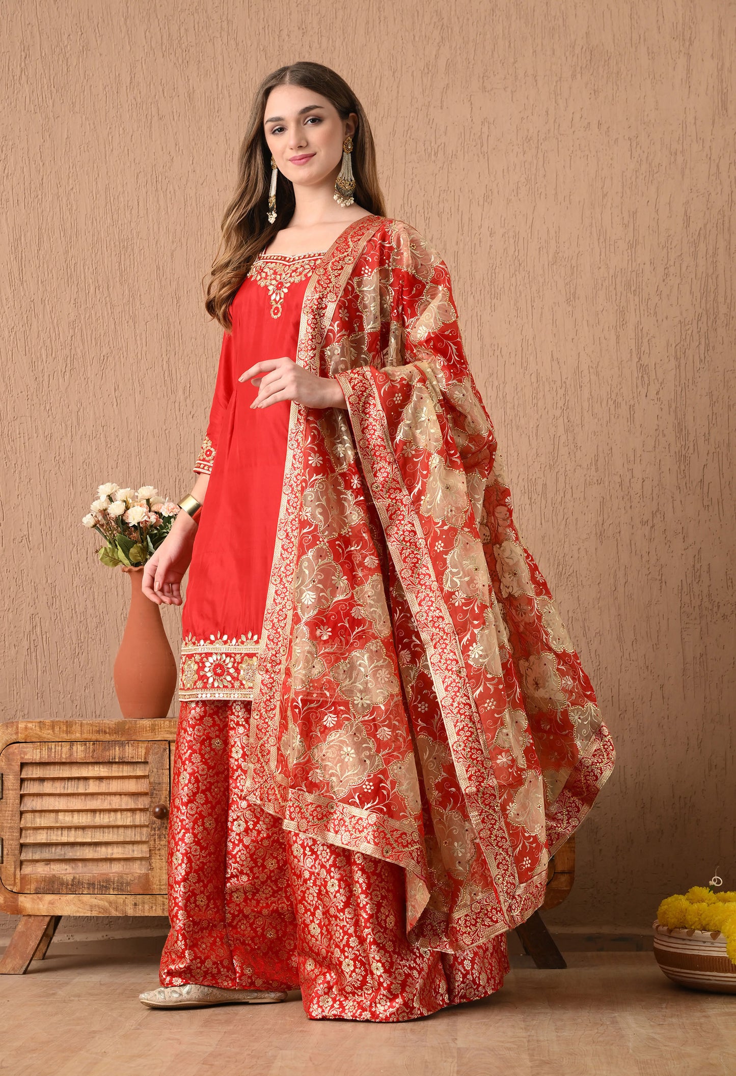 Ethereal Red Sharara Set with Gotta, Zardozi, and Sequence Work