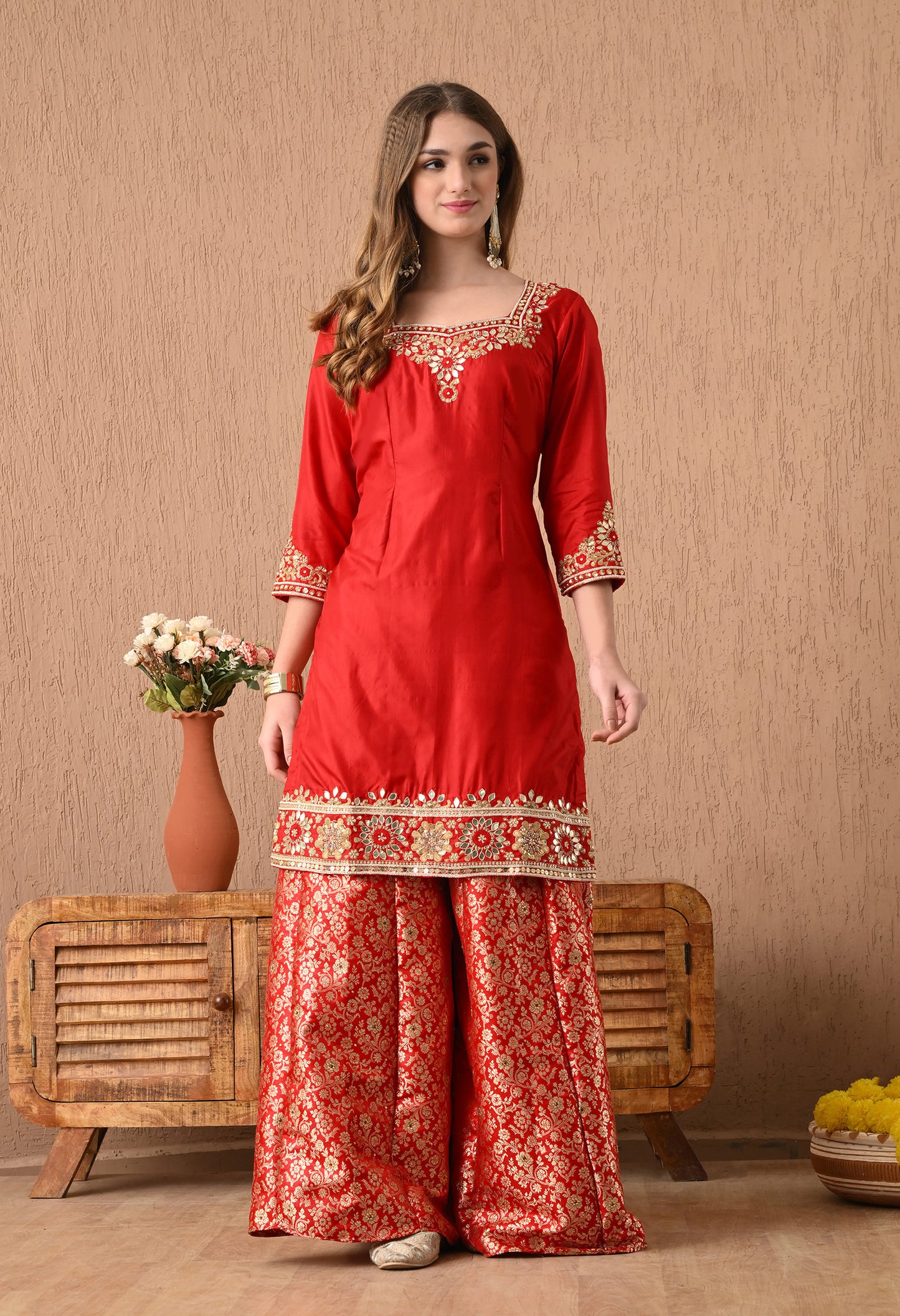 Ethereal Red Sharara Set with Gotta, Zardozi, and Sequence Work