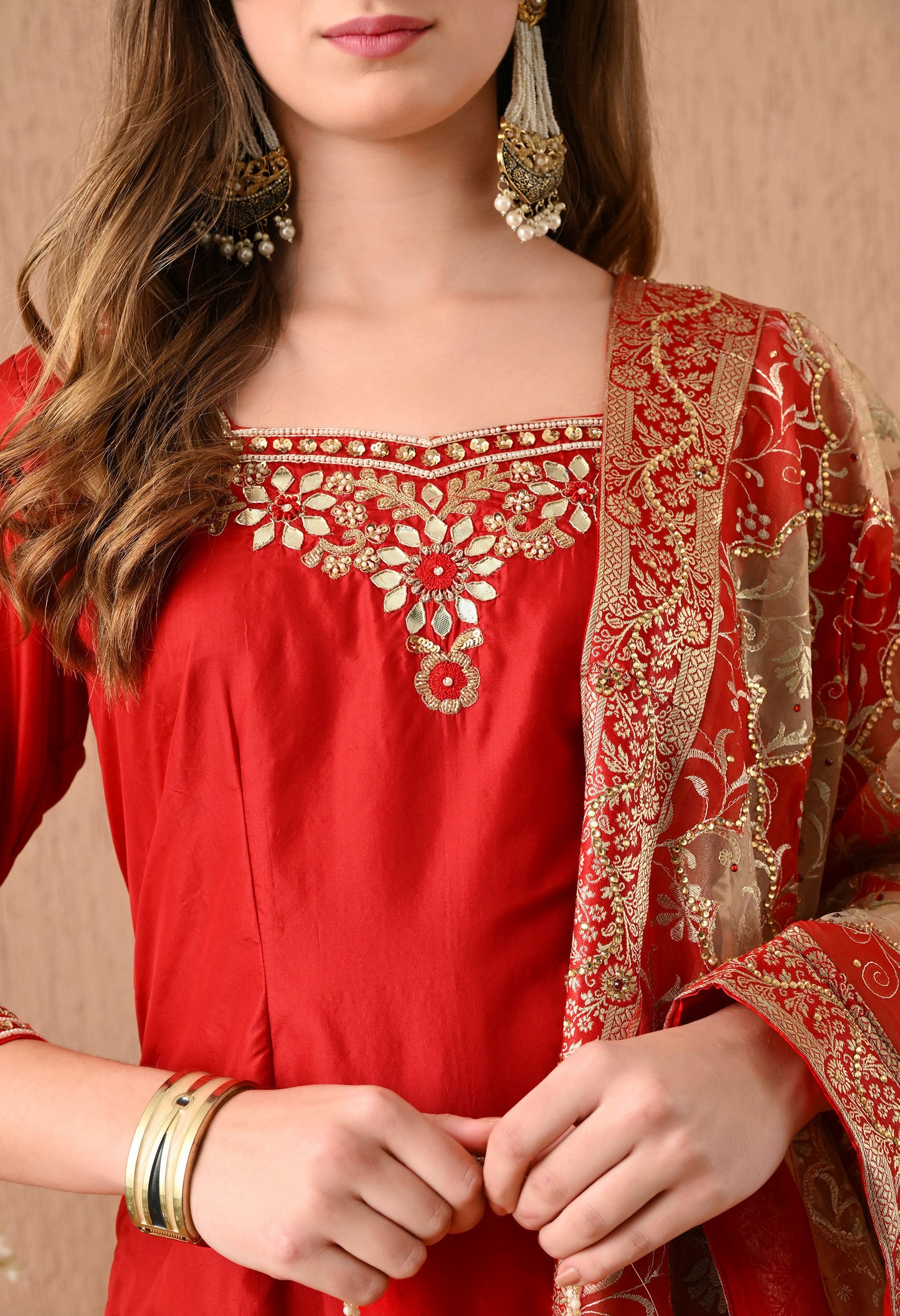 Ethereal Red Sharara Set with Gotta, Zardozi, and Sequence Work