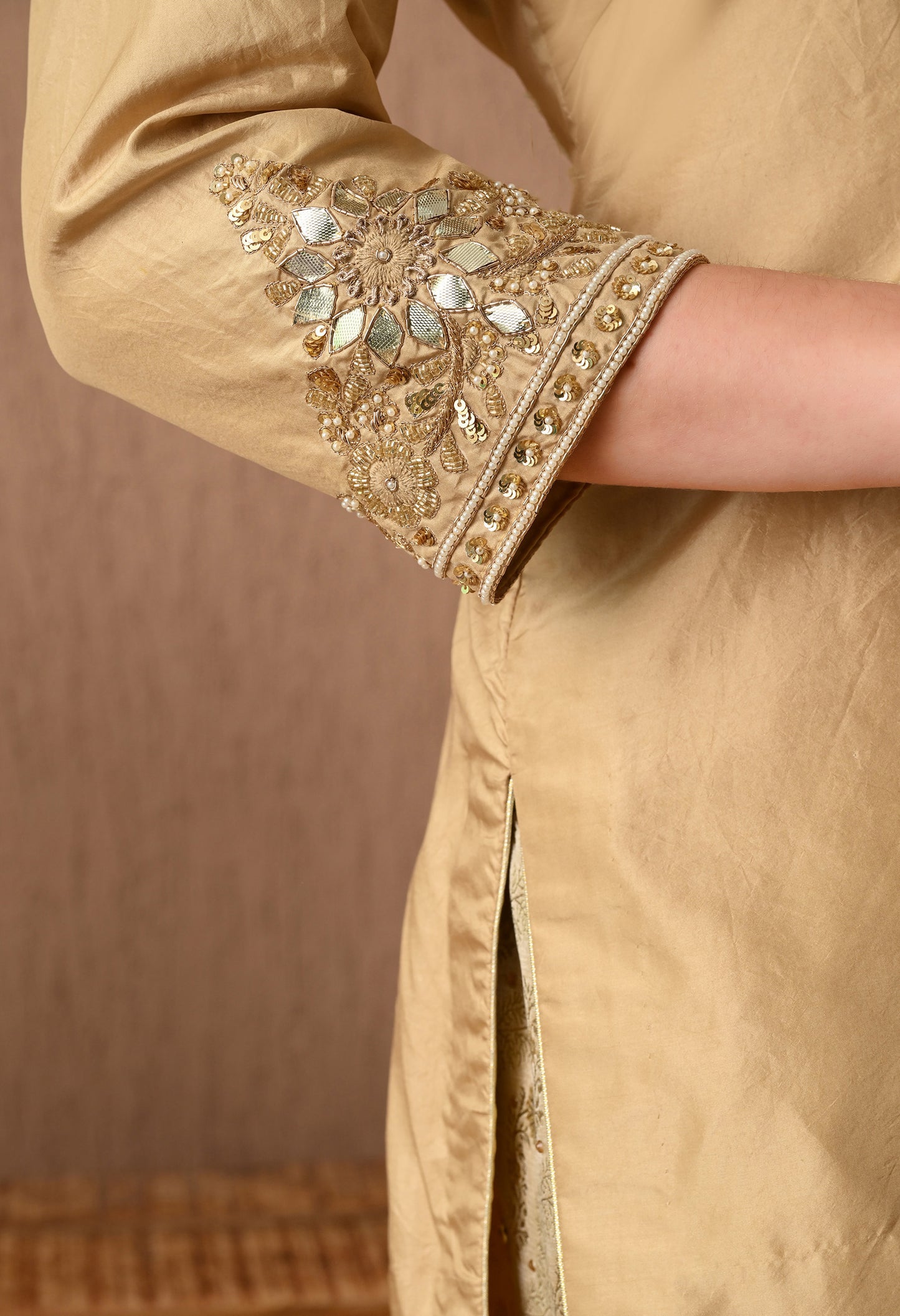 Mesmerising Golden Sharara Set with Gotta, Zardozi, and Sequence Work