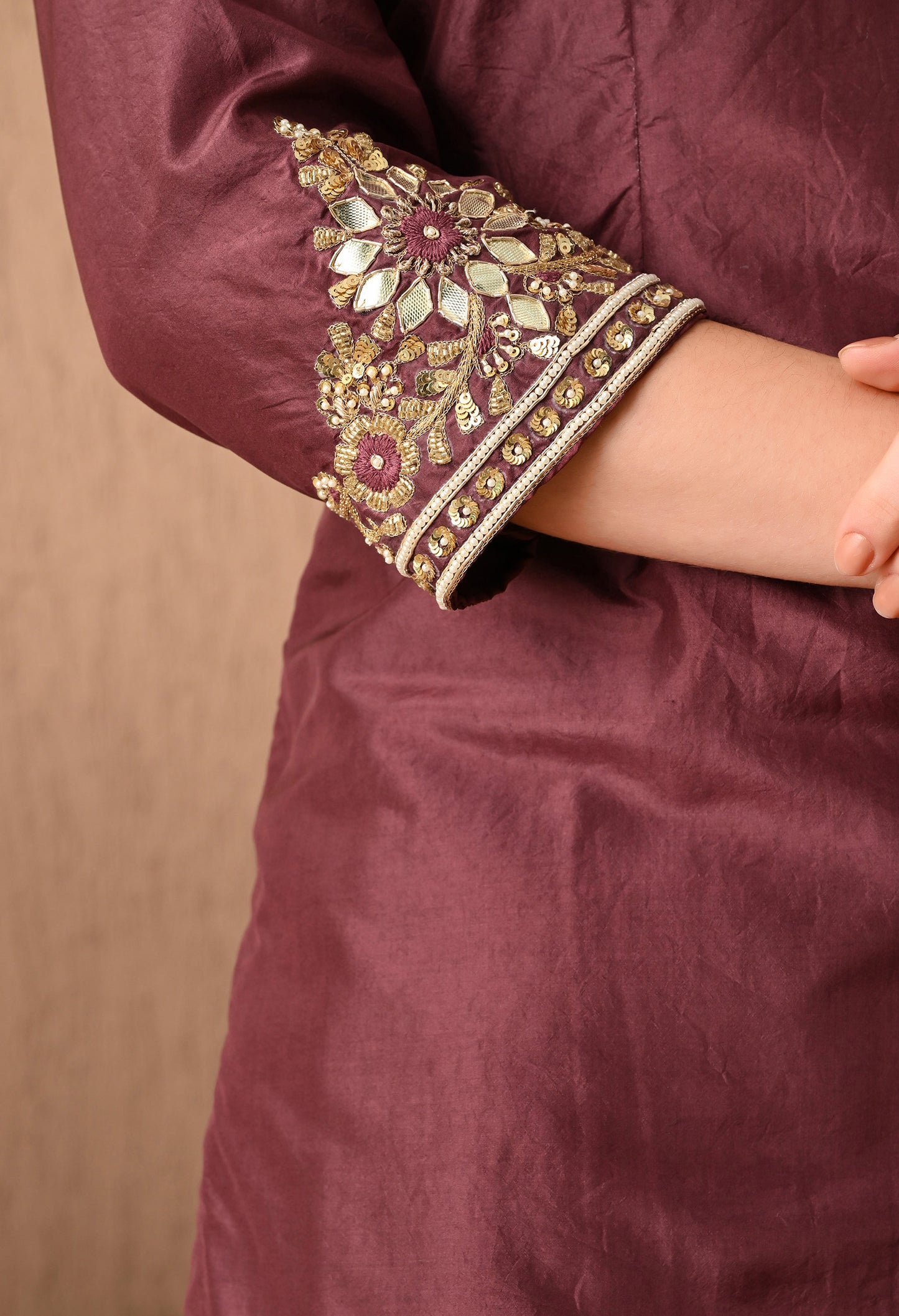 Breathtaking Brownish Maroon Sharara Set with Gotta, Zardozi, and Sequence Work