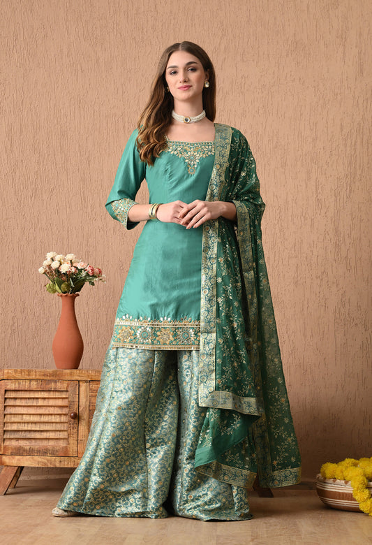 Graceful Pista Green Sharara Set with Gotta, Zardozi, and Sequence Work