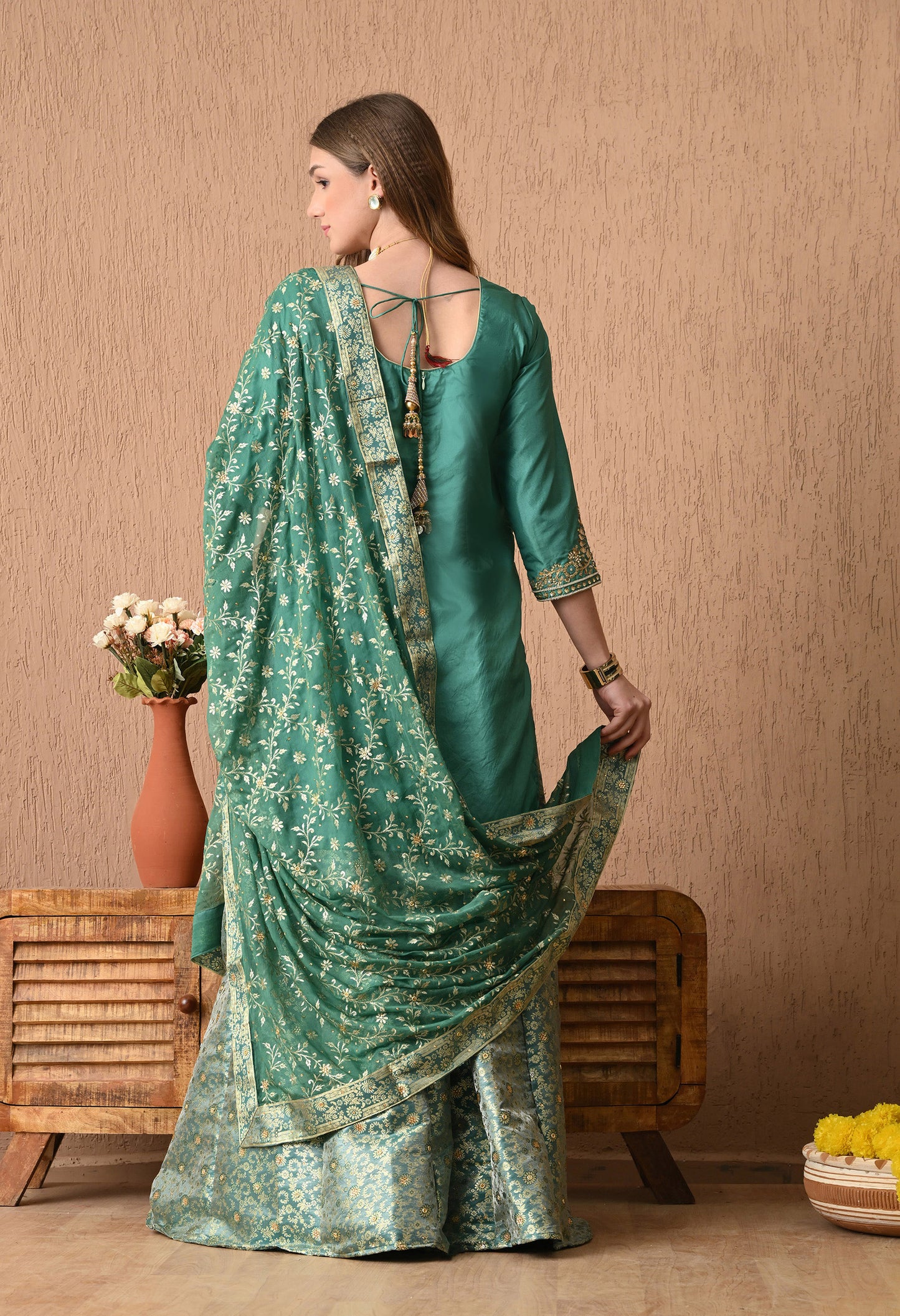 Graceful Pista Green Sharara Set with Gotta, Zardozi, and Sequence Work