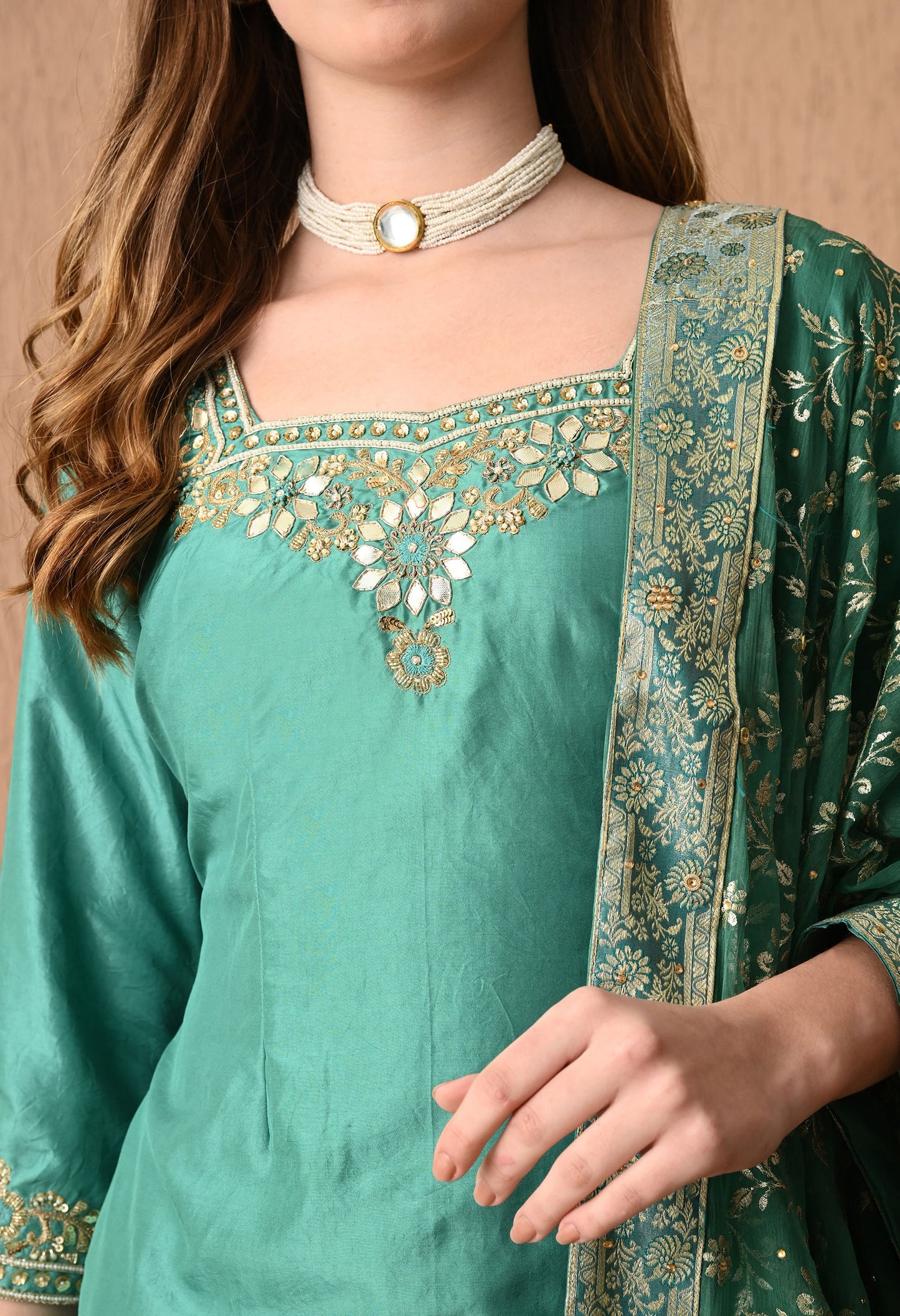 Graceful Pista Green Sharara Set with Gotta, Zardozi, and Sequence Work