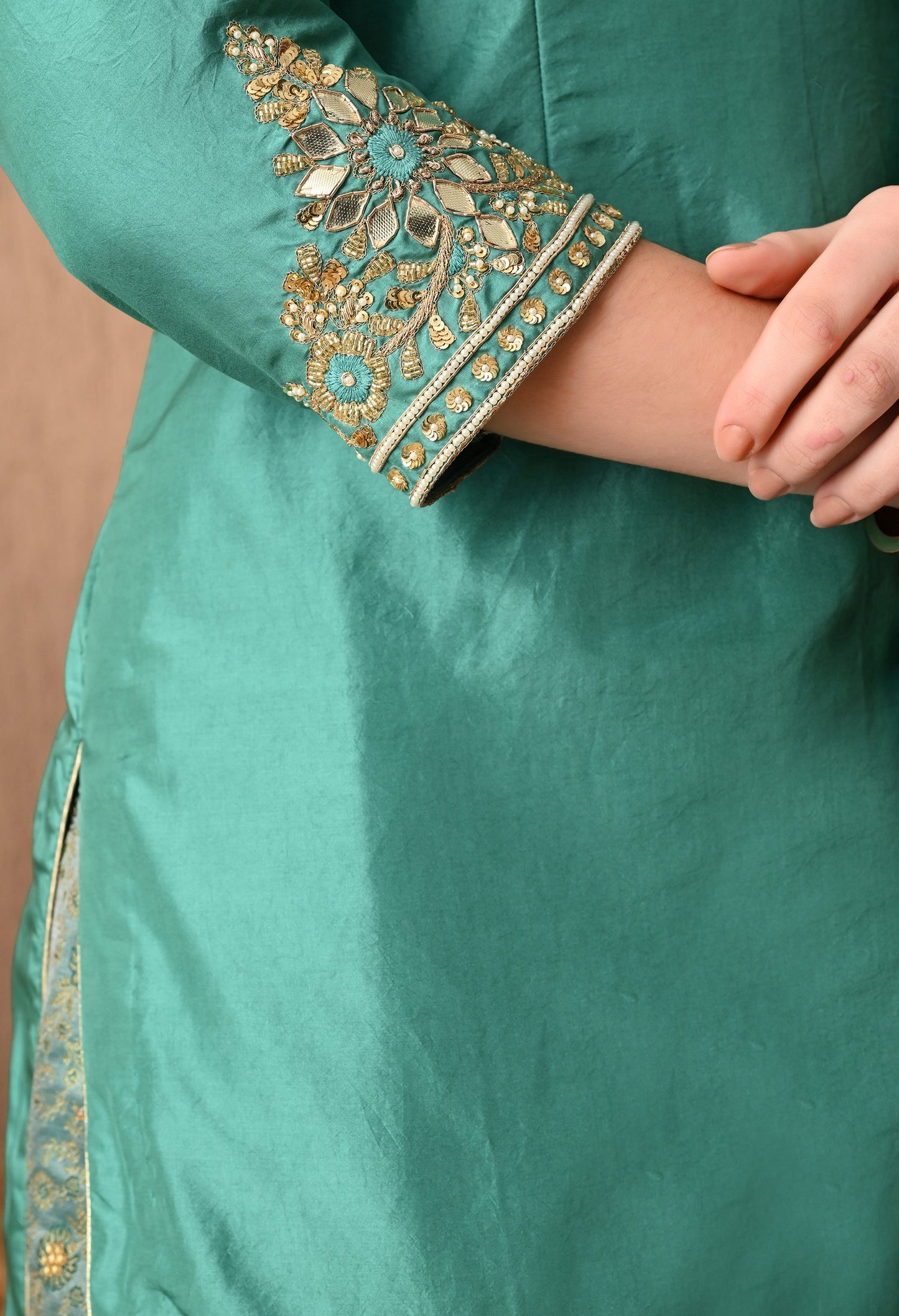 Graceful Pista Green Sharara Set with Gotta, Zardozi, and Sequence Work