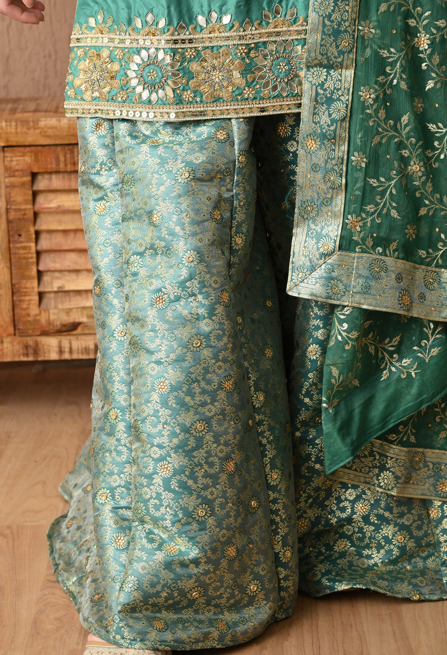 Graceful Pista Green Sharara Set with Gotta, Zardozi, and Sequence Work