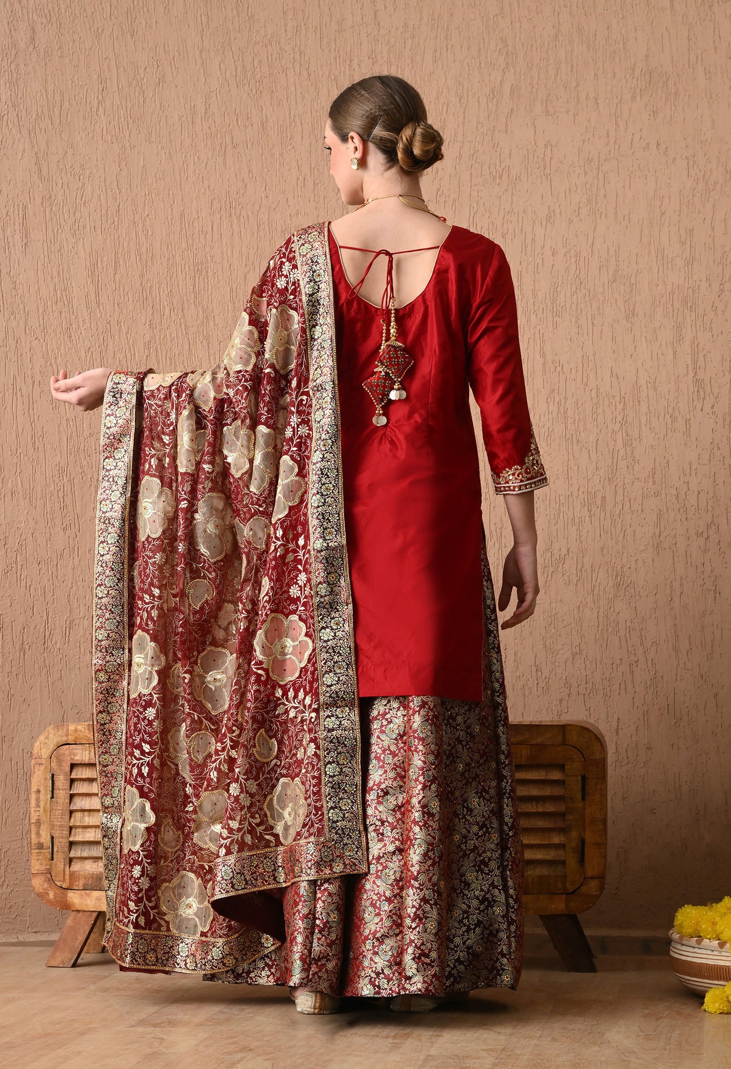 Sophesticated Maroon Sharara Set with Gotta, Zardozi, and Sequence Work