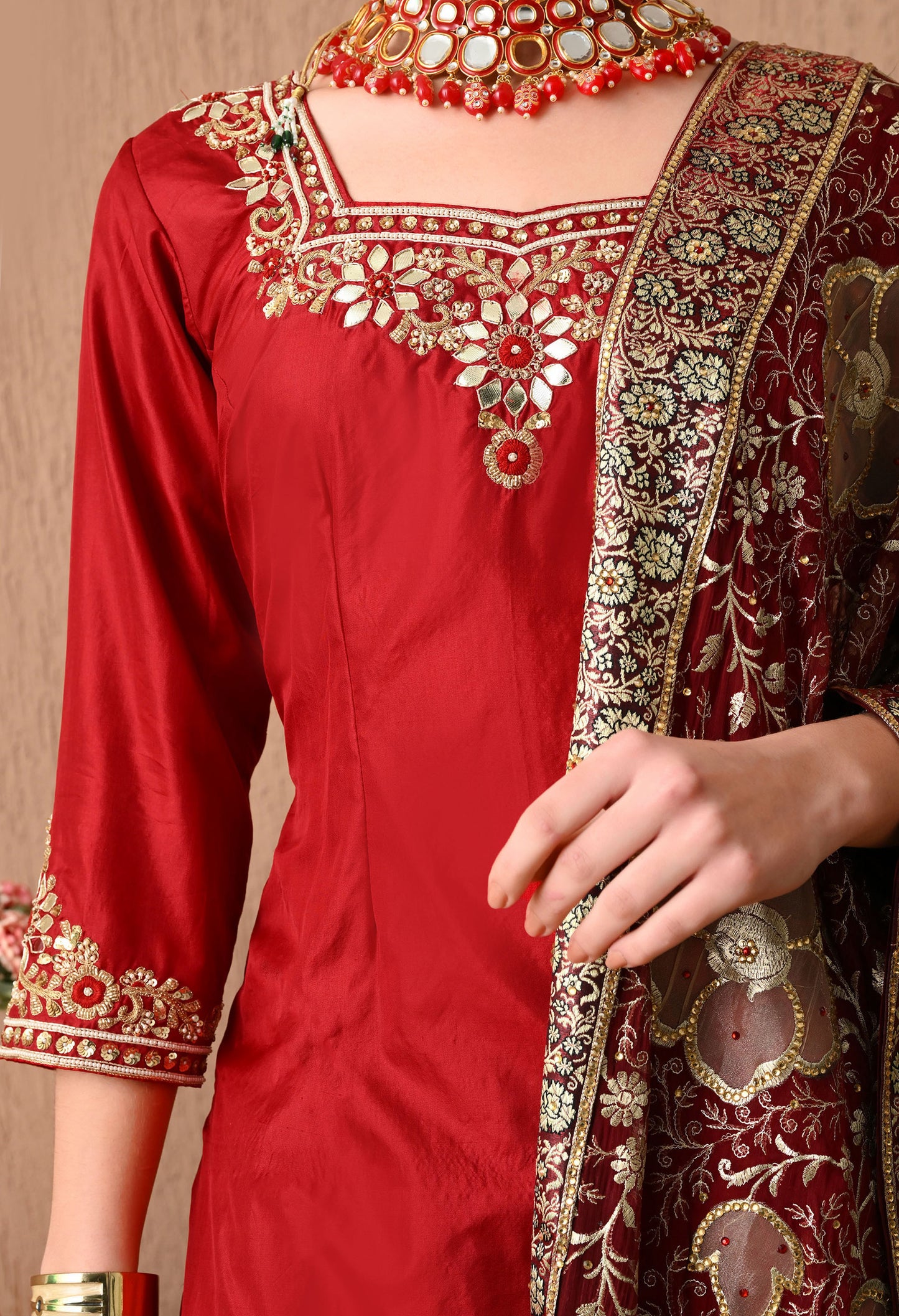 Sophesticated Maroon Sharara Set with Gotta, Zardozi, and Sequence Work
