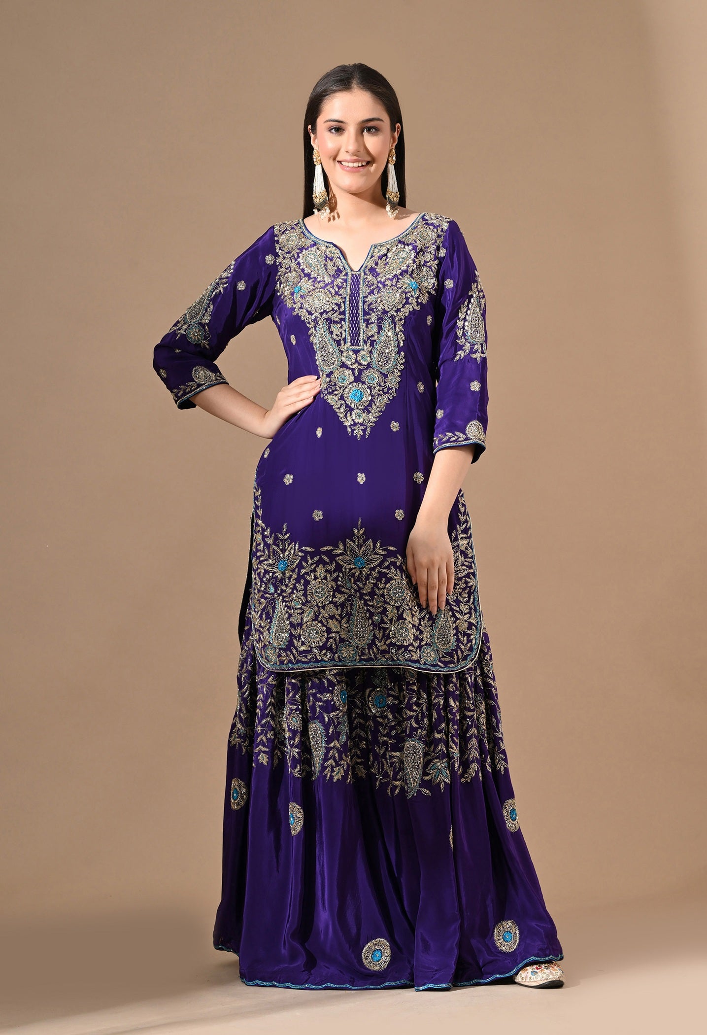 Purple Sharara Set with Zardozi & Cutdana Embroidery