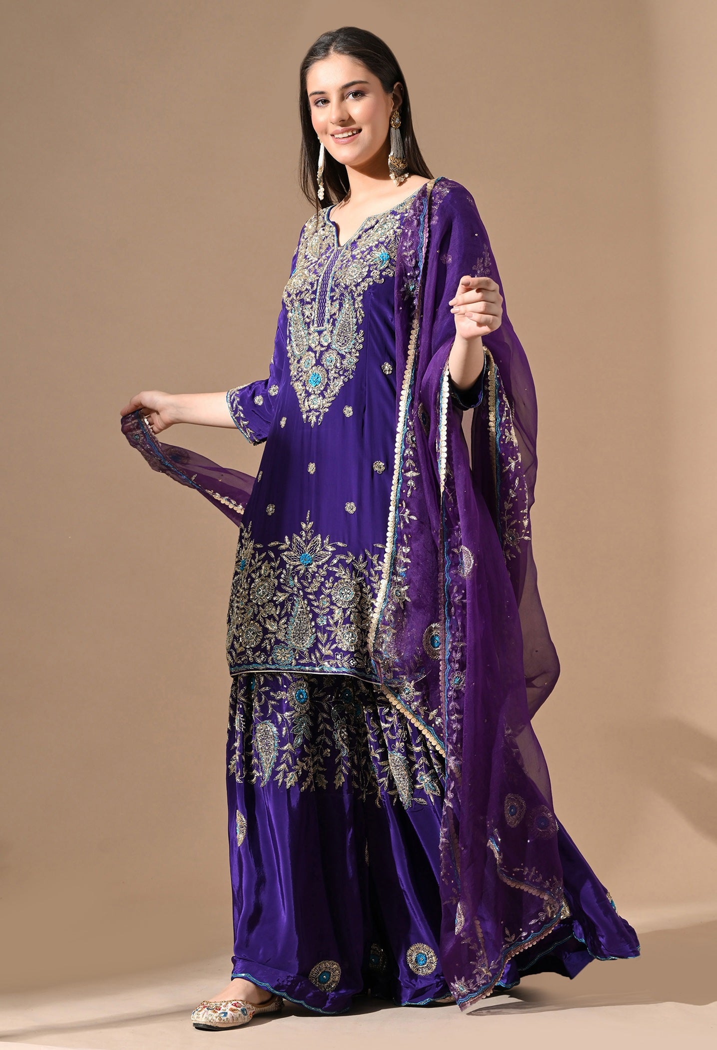 Purple Sharara Set with Zardozi & Cutdana Embroidery