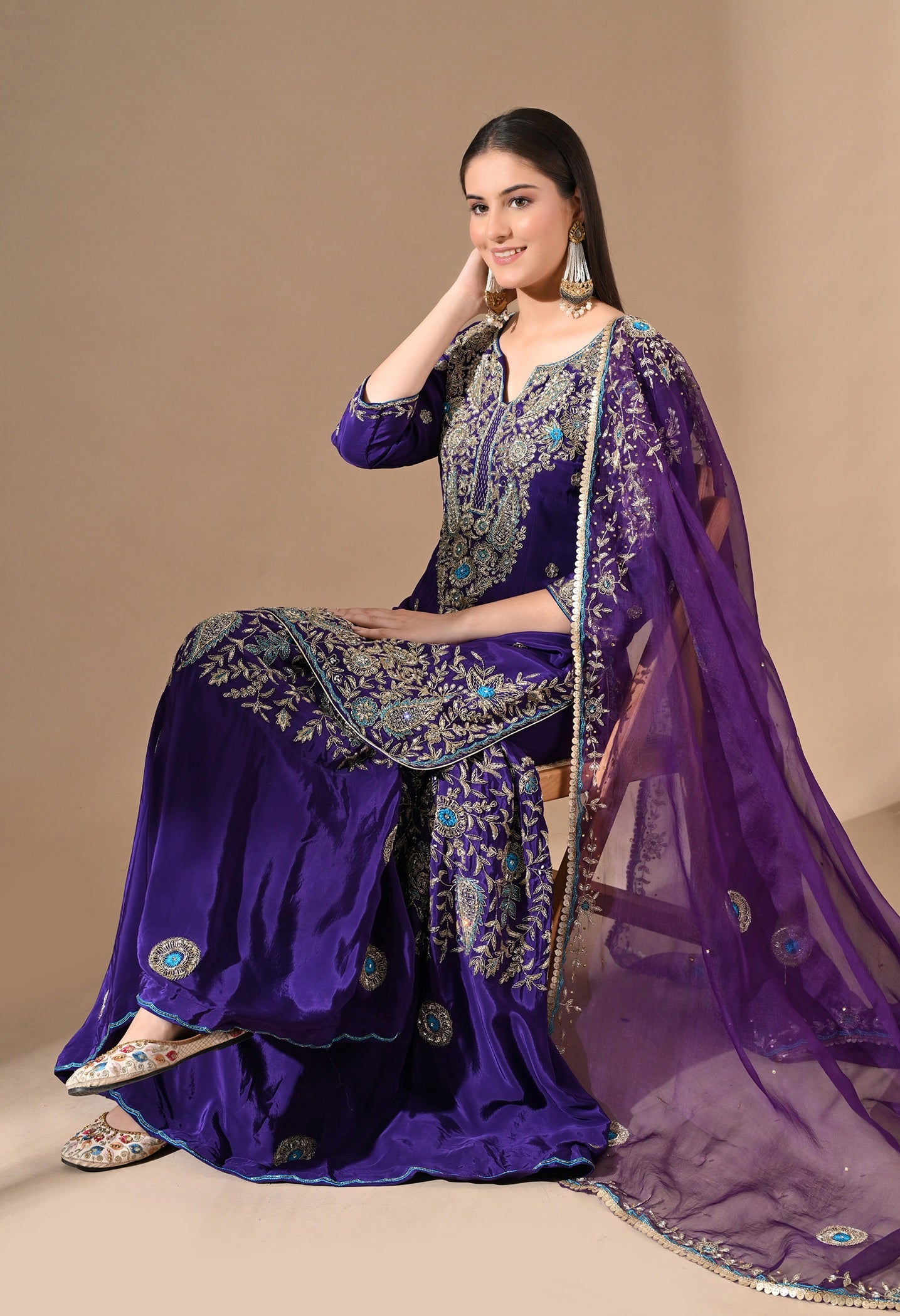 Purple Sharara Set with Zardozi & Cutdana Embroidery